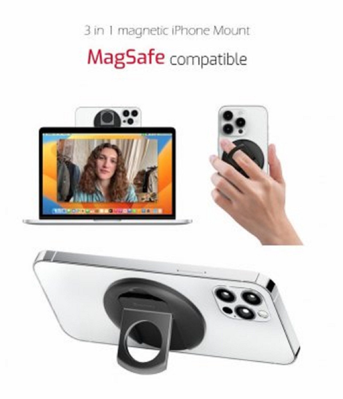 SWISSTEN Handy-Halterung 3in1 MagStick iPhone Mount mit MagSafe-Kompatibilität und Finger-Ring