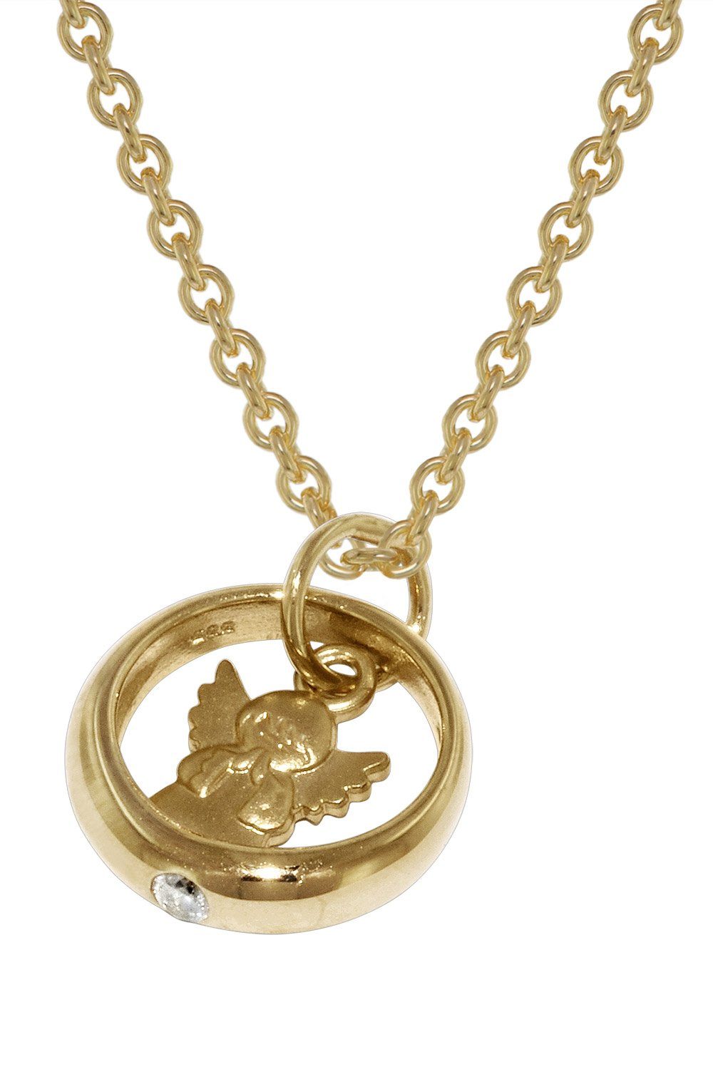 trendor Kette mit Anhänger Anhänger Taufring mit Engel Gold 333 mit goldplattierter Kette