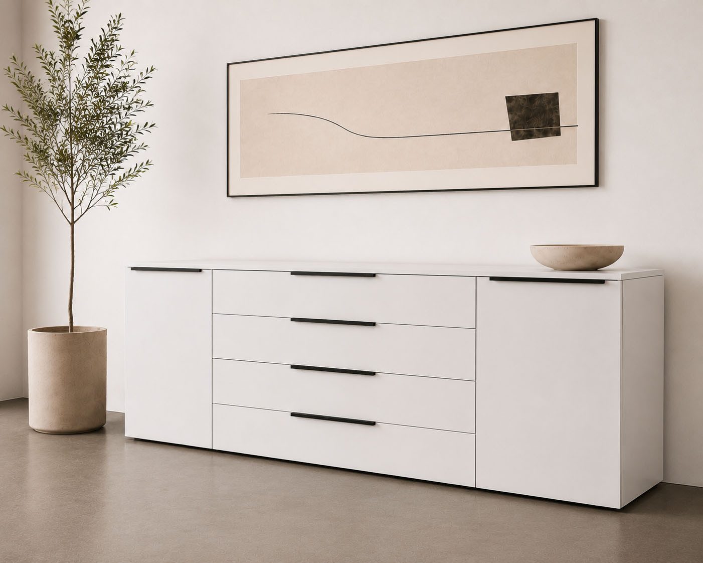 borchardt Möbel Sideboard Tom, moderne Kommode mit Metallgriffen, 200cm breit, 2 Türen, 3 Schubfächer, Metallgriffe anthrazit