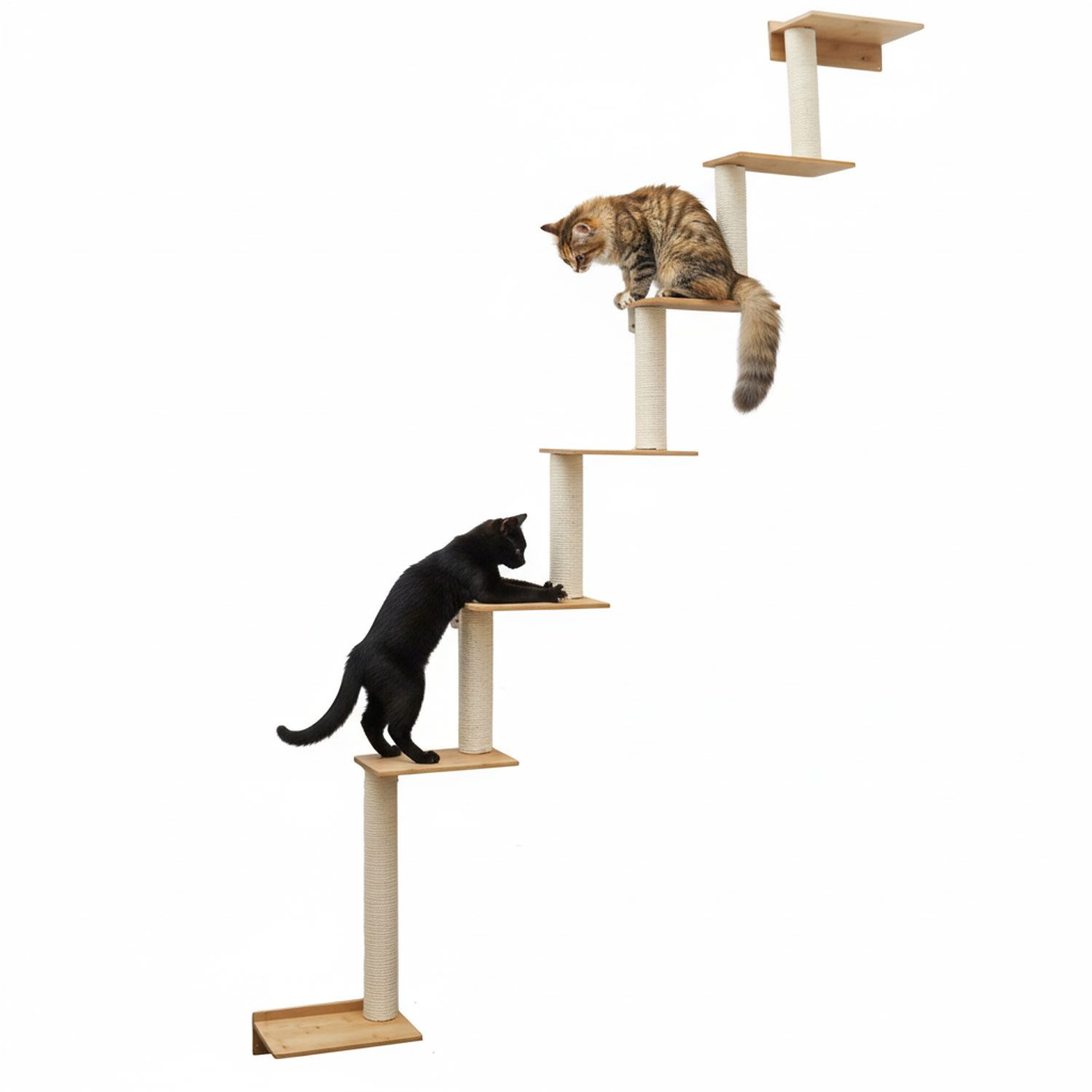 eyepower Kratzbaum zur Wandmontage - 251 cm Wandkratzbaum für Katzen mit 7 Bambus Plateau, Sisalstamm Wand - Katzenkratzbaum platzsparend - Kletterwand Katze