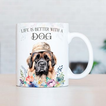 Cadouri Tasse LEONBERGER - Kaffeetasse für Hundefreunde, Keramik, mit Hunderasse, beidseitig bedruckt, handgefertigt, Geschenk, 330 ml