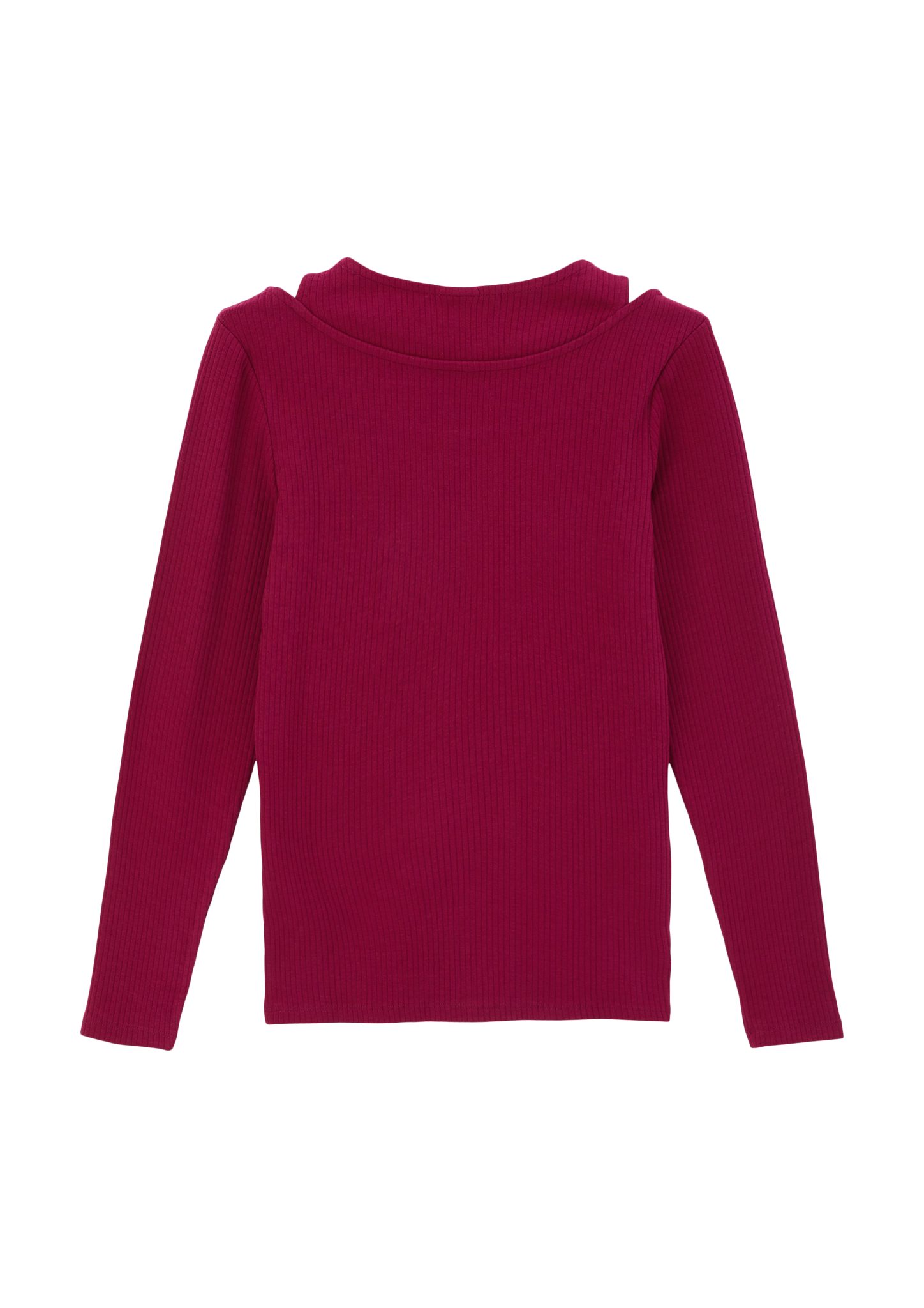 Longsleeve s.Oliver Geripptes 2-in1-Optik Out, fuchsia Teilungsnähte Langarmshirt mit Cut