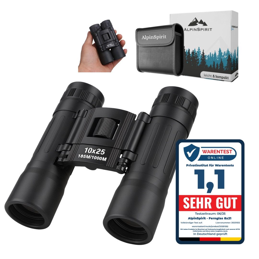 AlpinSpirit Fernglas inkl. Tasche & Zubehör (Testsieger) – für Brillenträger Fernglas (Kinder und Erwachsene, Ideal für Sport, Reise, Freizeit - FMC & BAK4)