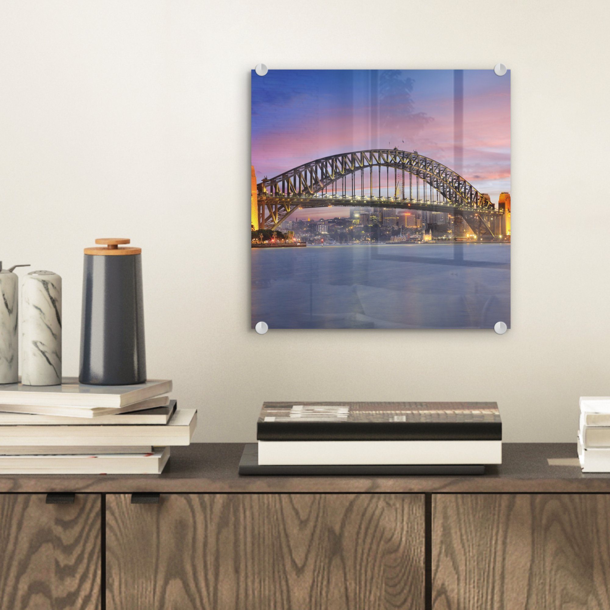 Glas in St), von MuchoWow Bilder und die auf - Skyline Glasbilder Glas - Harbour Bridge Acrylglasbild Foto Wandbild auf Wanddekoration Sydney Australien, - (1 Sydney