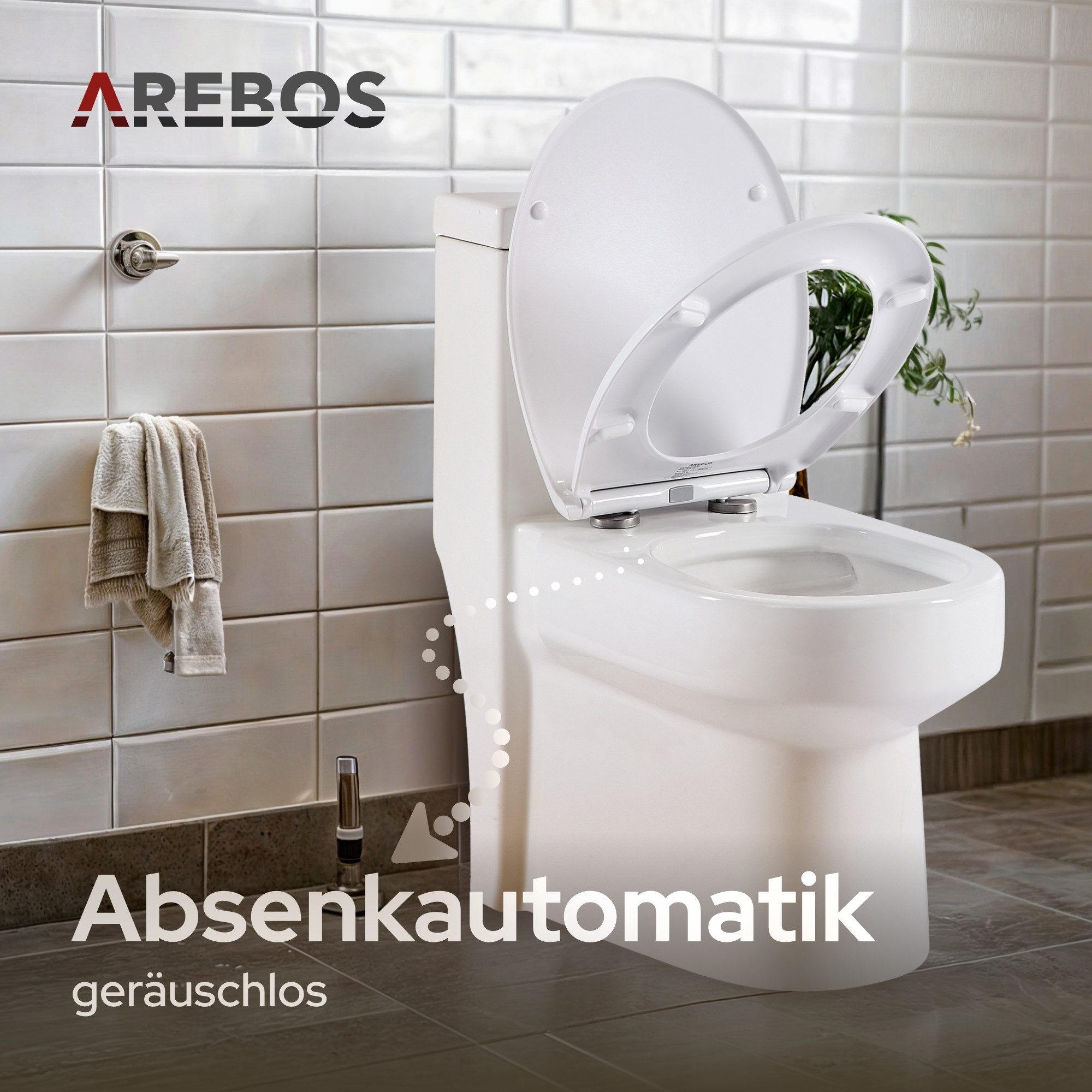 Arebos WC-Sitz Toilettensitz Oval mit Absenkautomatik Duroplast, Absenkautomatik, Antibakterielle Oberfläche, Belastbar bis 150 kg – Bild 3 von 5
