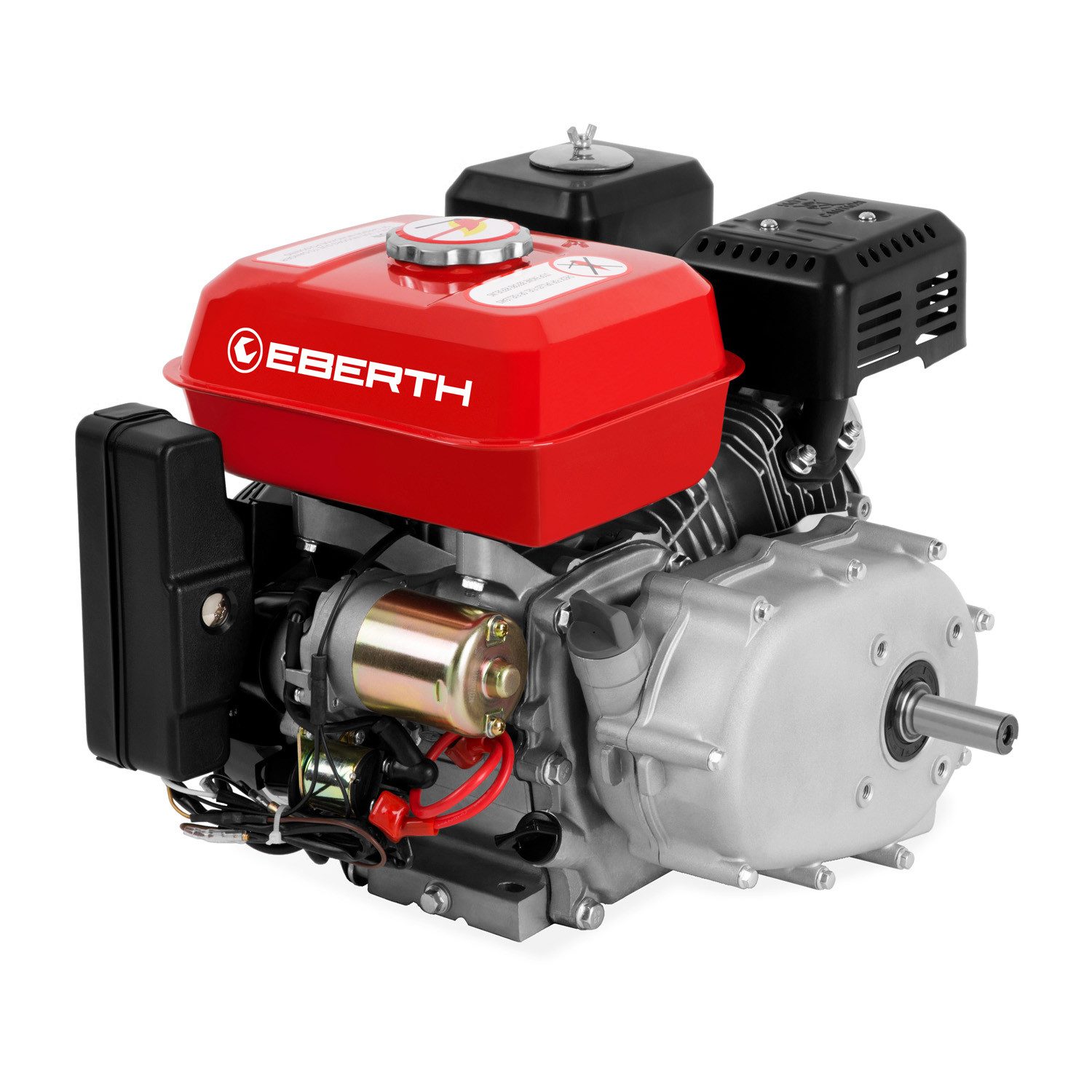 EBERTH Stromerzeuger 6,5 PS 4,8 kW Benzinmotor mit Ölbadkupplung, 20 mm Ø Welle, E-Start, 7ah 12V Batterie, Ölmangelsicherung, 4-Takt, 1 Zylinder