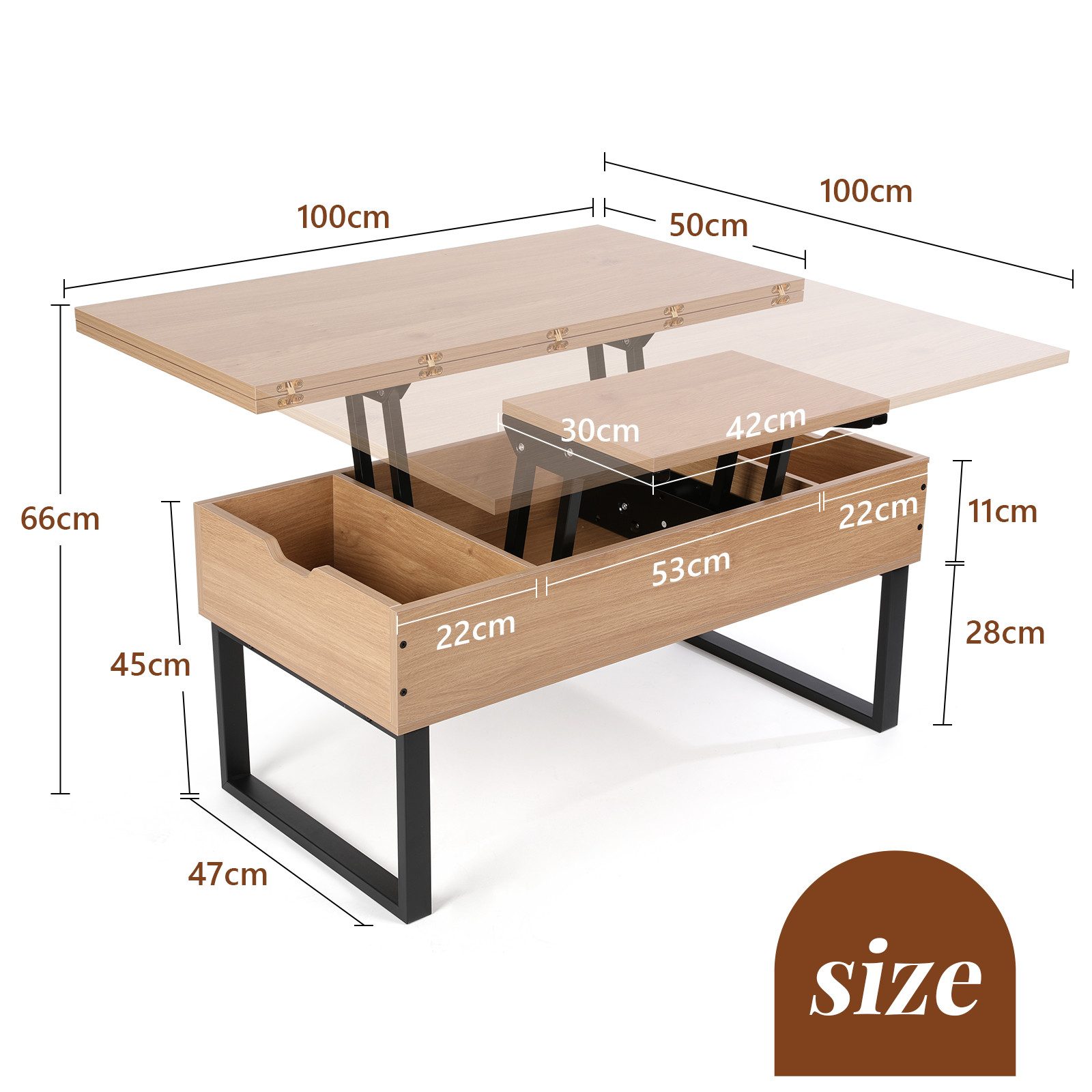 VOWNER Couchtisch Höhenverstellbarer, 3-in-1 Mehrzweck-Wohnzimmertisch, Hol günstig online kaufen