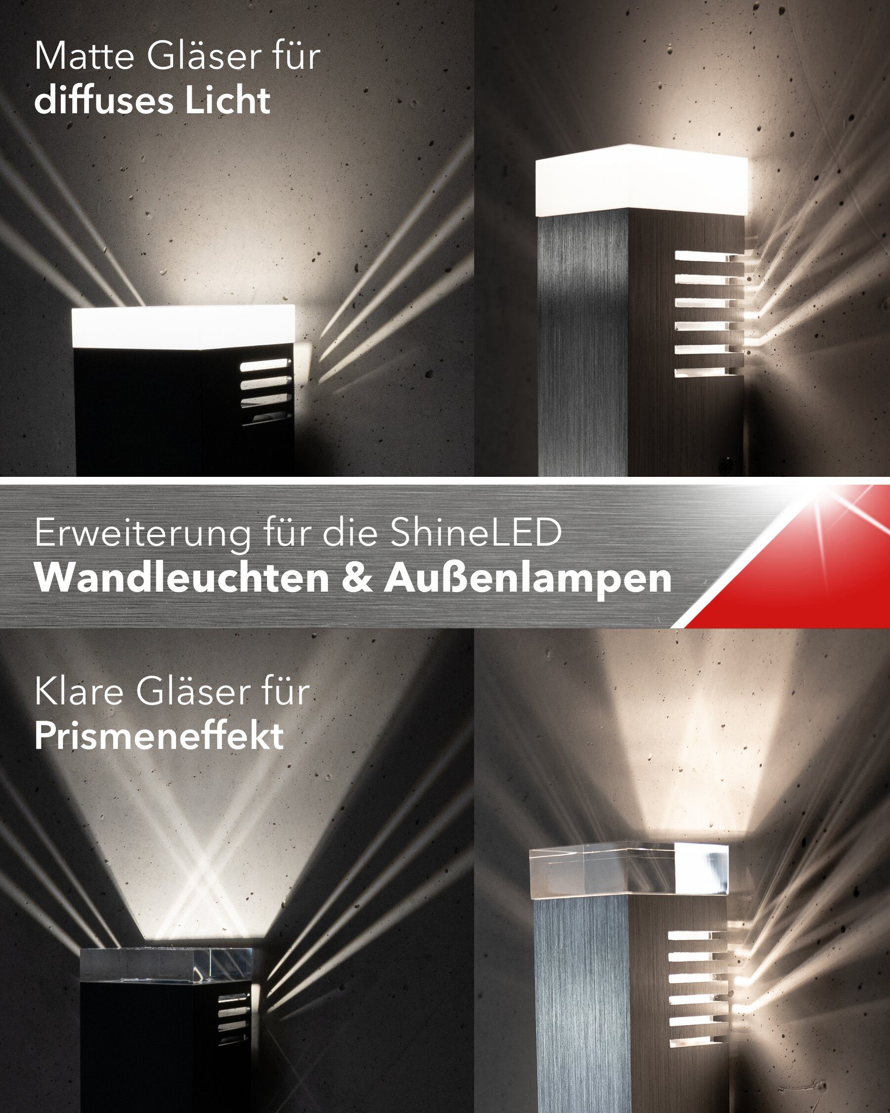SpiceLED Лампыschirm SpiceLED, ShineLED Acrylglas Upgrade, 60mm x 60mm für 6W, matt, 2x Acrylgläser, matt, passend zu allen 6 Watt SpiceLED-Wandleuchten