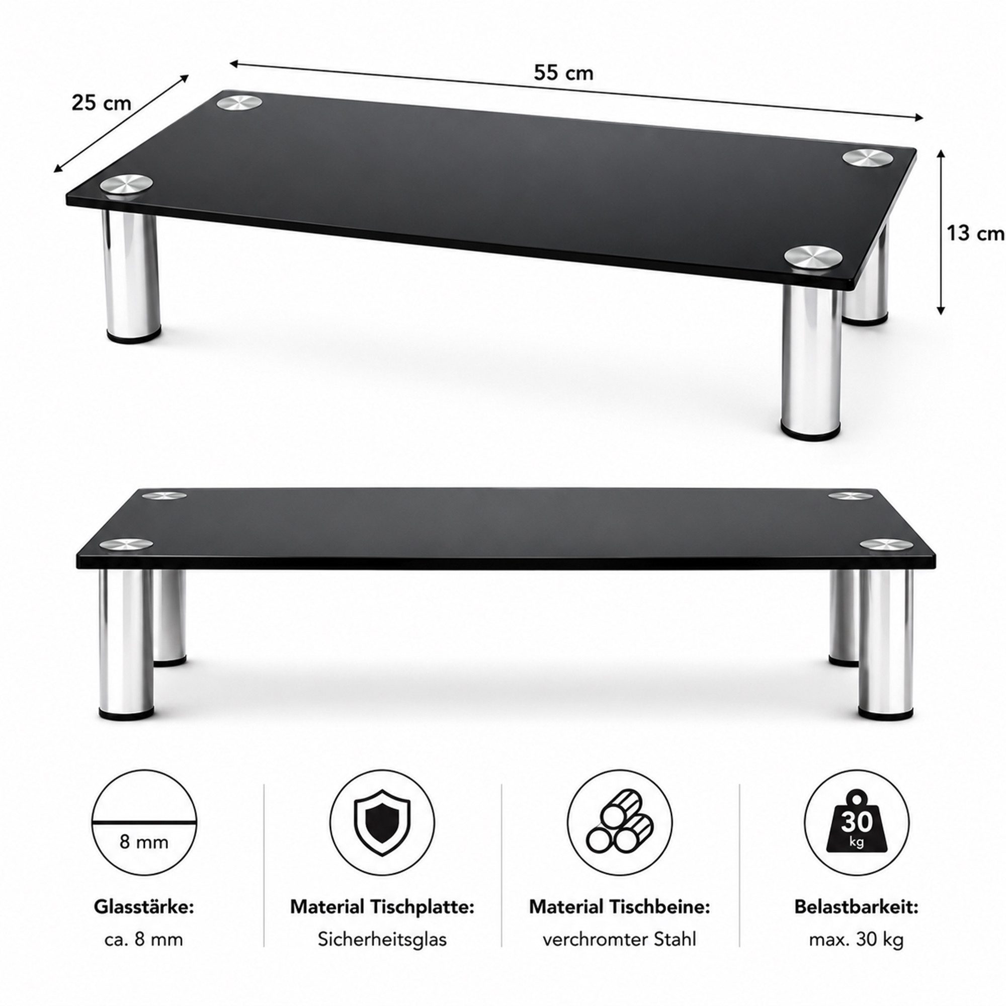 Mucola TV-Rack Monitorerhöhung Schreibtischaufsatz Monitorständer TV Glasaufsatz (Stück, Monitorerhöhung), Robust und stabil