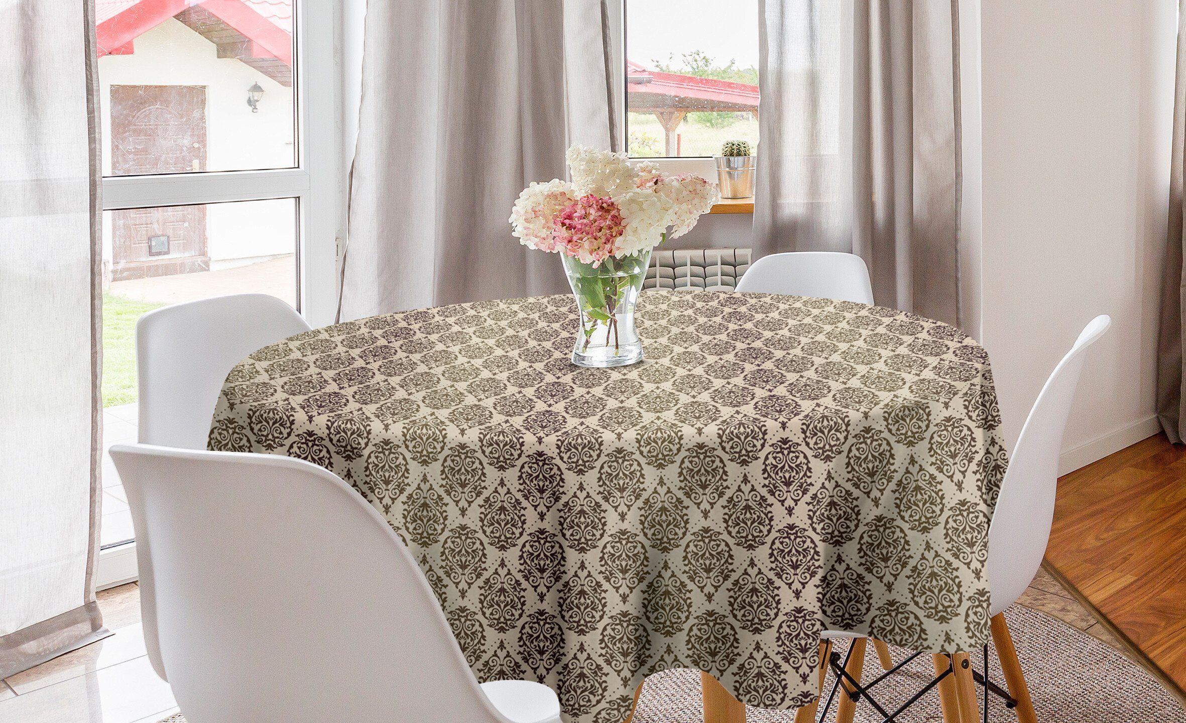 Abakuhaus Tischdecke Kreis Tischdecke Abdeckung für Esszimmer Küche Dekoration, Erdfarben barocke Damast | Tischdecken