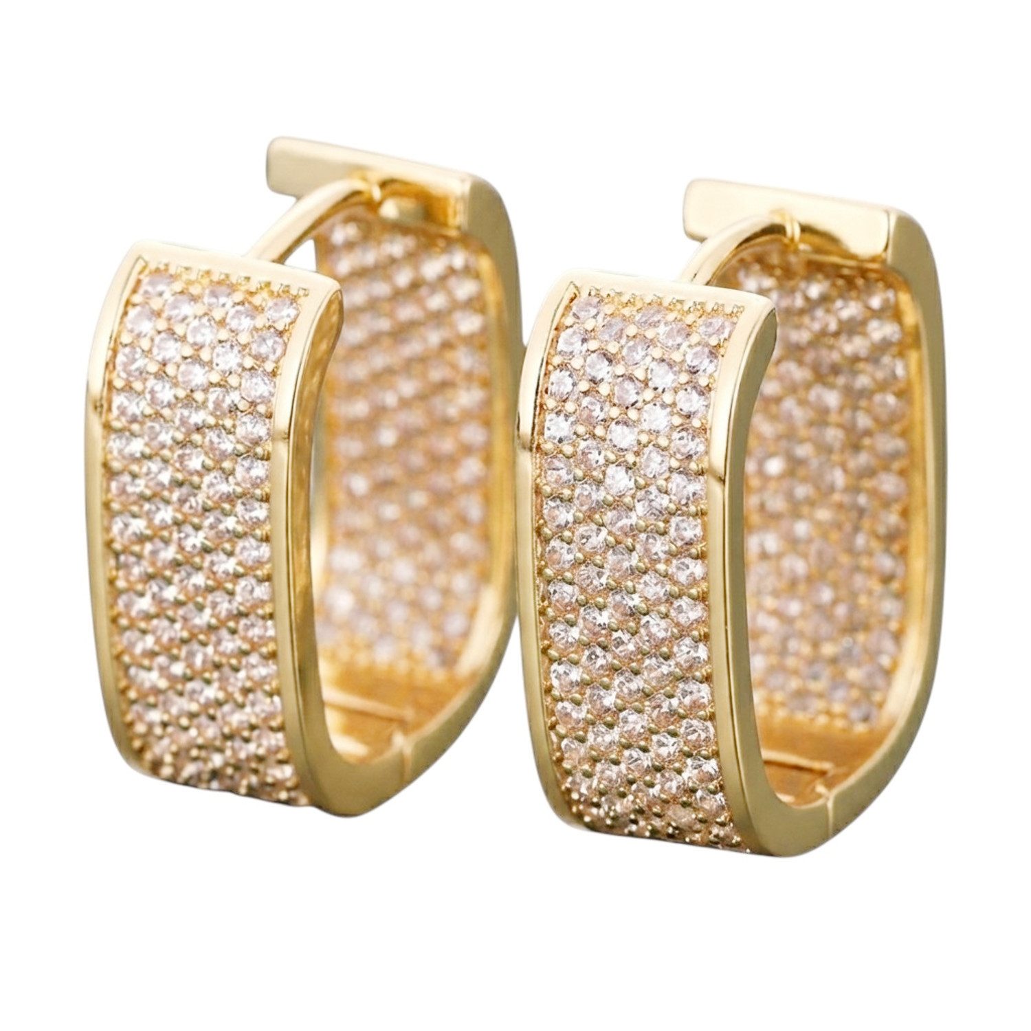 KARMA Paar Creolen Damen Kristall Silber od. Gold Ohrringe 2 cm (Damnecreolen, 2-tlg., Geschenkidee modern elegante), modern Ohrschmuck Damen Kristallcreolen