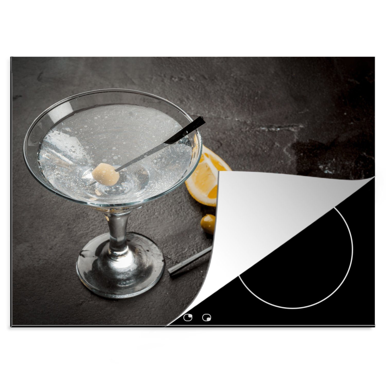 MuchoWow Herdblende-/Abdeckplatte Induktionsschutz - Alkohol - Martini - Getränk, Vinyl, (1 tlg), 60x52 cm, Mobile Arbeitsfläche nutzbar, Ceranfeldabdeckung
