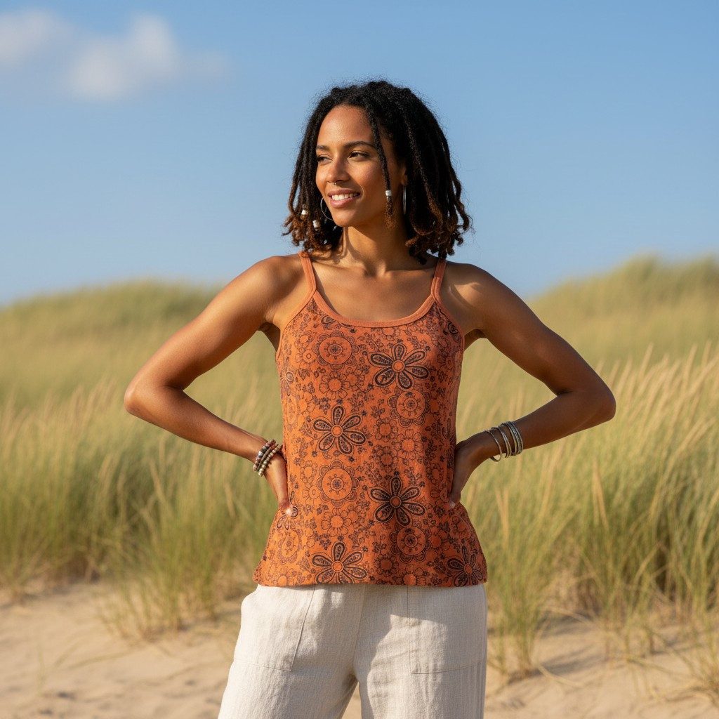 Guru-Shop T-Shirt Yoga Top Blümchen, Boho stonewashTop, Goastyle.. Festival, Ethno Style, alternative Bekleidung