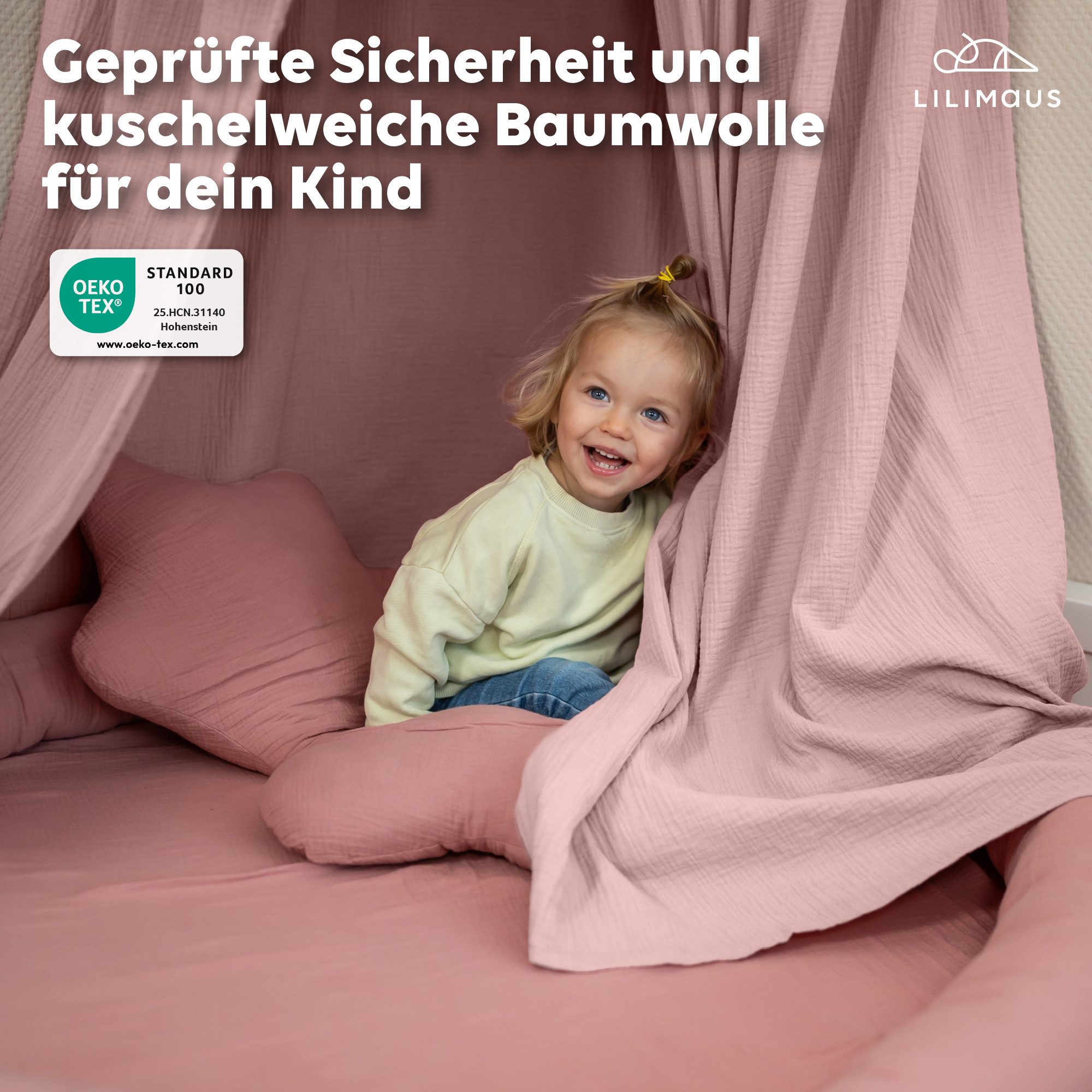 lilimaus Dekokissen Kuschelkissen Herz & Stern aus Musselin fürs Kinderzimmer, Kuschelkissen mit & ohne Füllung - passend zu Betthimmel & Bettwäsche