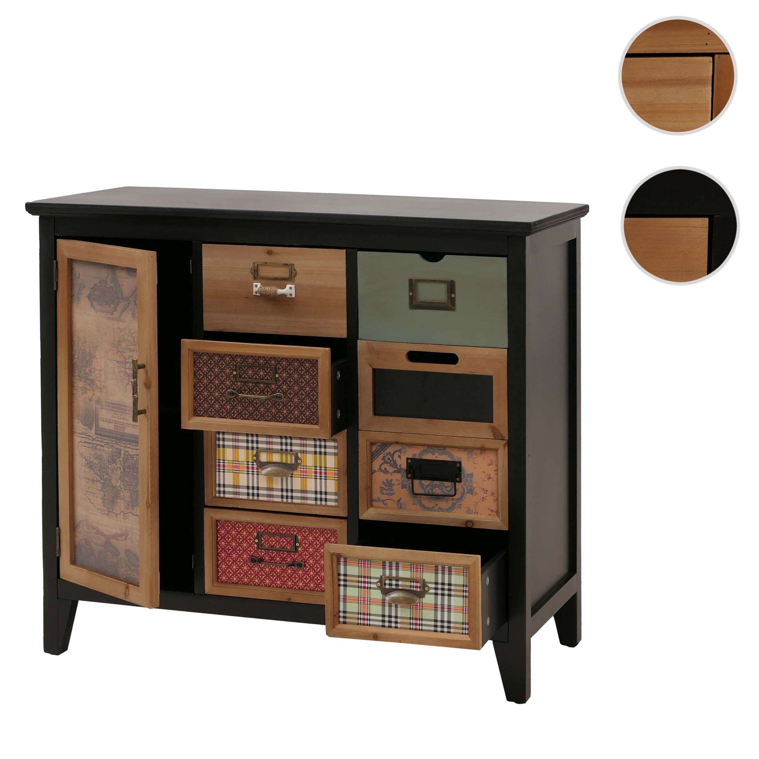 MCW Apothekerschrank MCW-O63-MU Schubladenfronten im Mix aus Mustern und Farben, mit Etikettenhaltern
