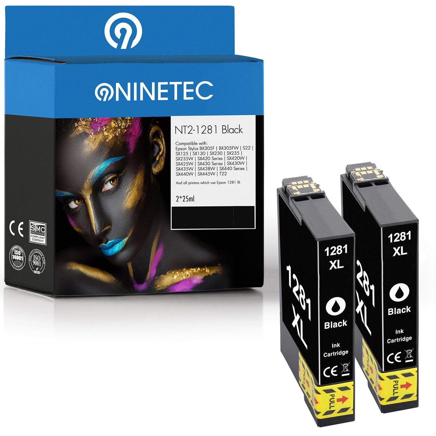 NINETEC 2er Black T1281 Tintenpatrone Set ersetzt T Epson 1281