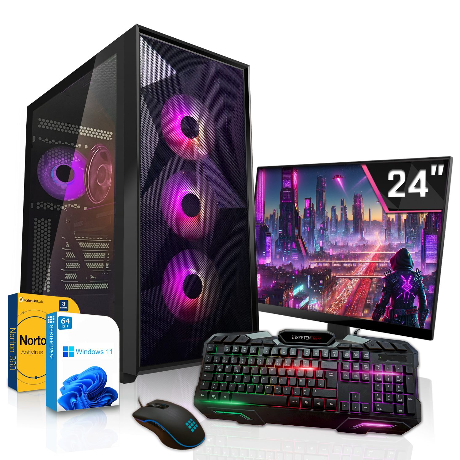 SYSTEMTREFF Gaming-PC-Komplettsystem (24", Intel Core i5 14400F, Radeon RX 6800 XT, 32 GB RAM, 1000 GB SSD, Windows 11, WLAN)