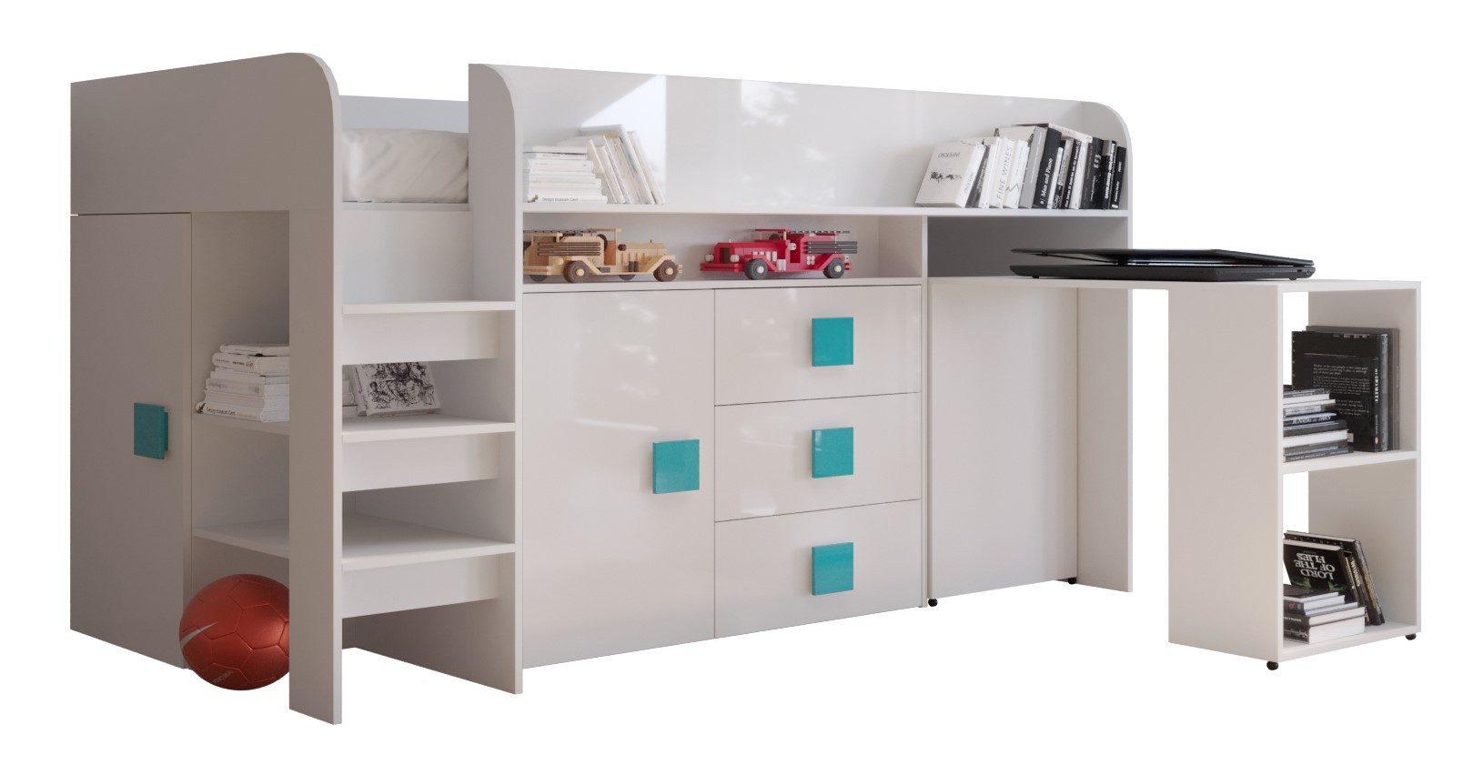ABIKS MÖBEL Etagenbett TOLEDO 1 Hochbett für Jugendliche, mit Schreibtisch, Kleiderschrank