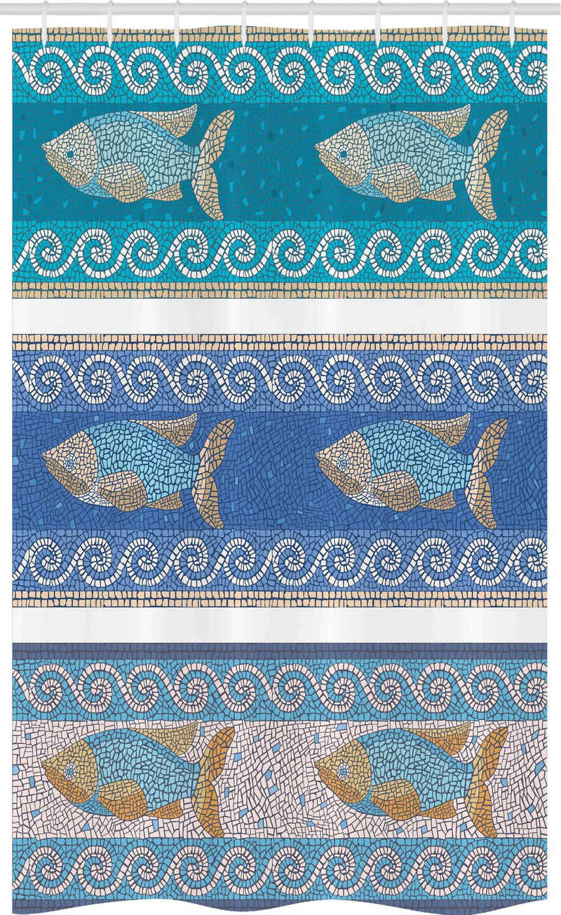 Abakuhaus Duschvorhang Badezimmer Deko Set aus Stoff mit Haken Breite 120 cm, Höhe 180 cm, Mosaik Marine-Art-Muster