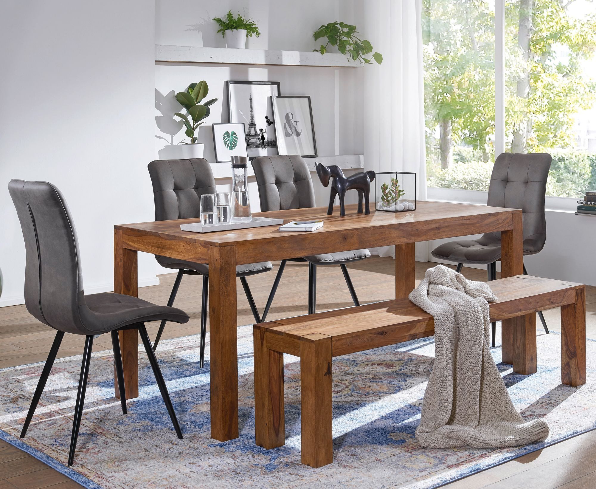 furnicato Bank Esszimmerbank Massivholz, Walnuss Finish 160x35x45 cm (1-St)