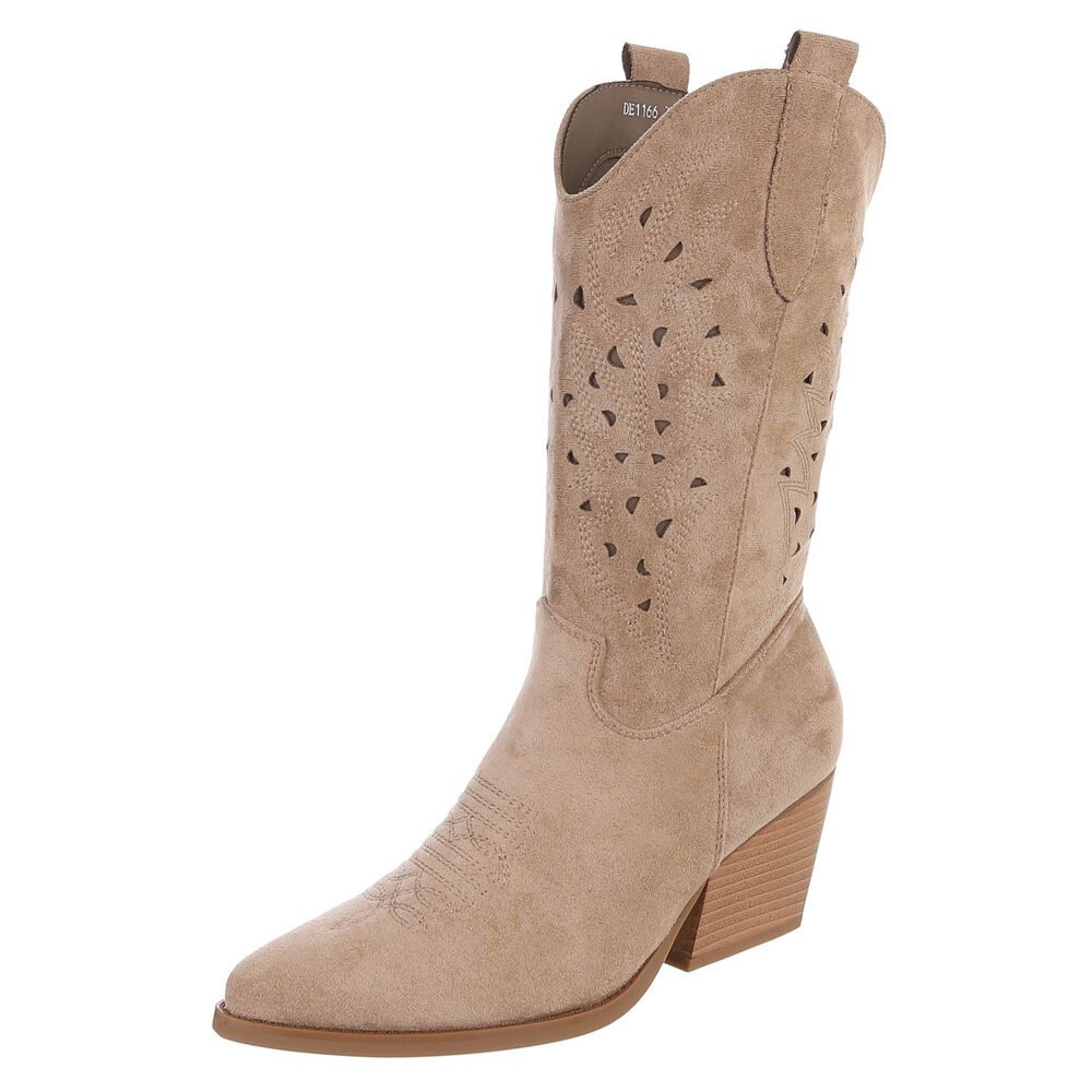 Ital-Design Stylische Stiefeletten mit filigranem Design und Komfort Westernstiefel (91409506) Blockabsatz Stiefel in Hellbraun