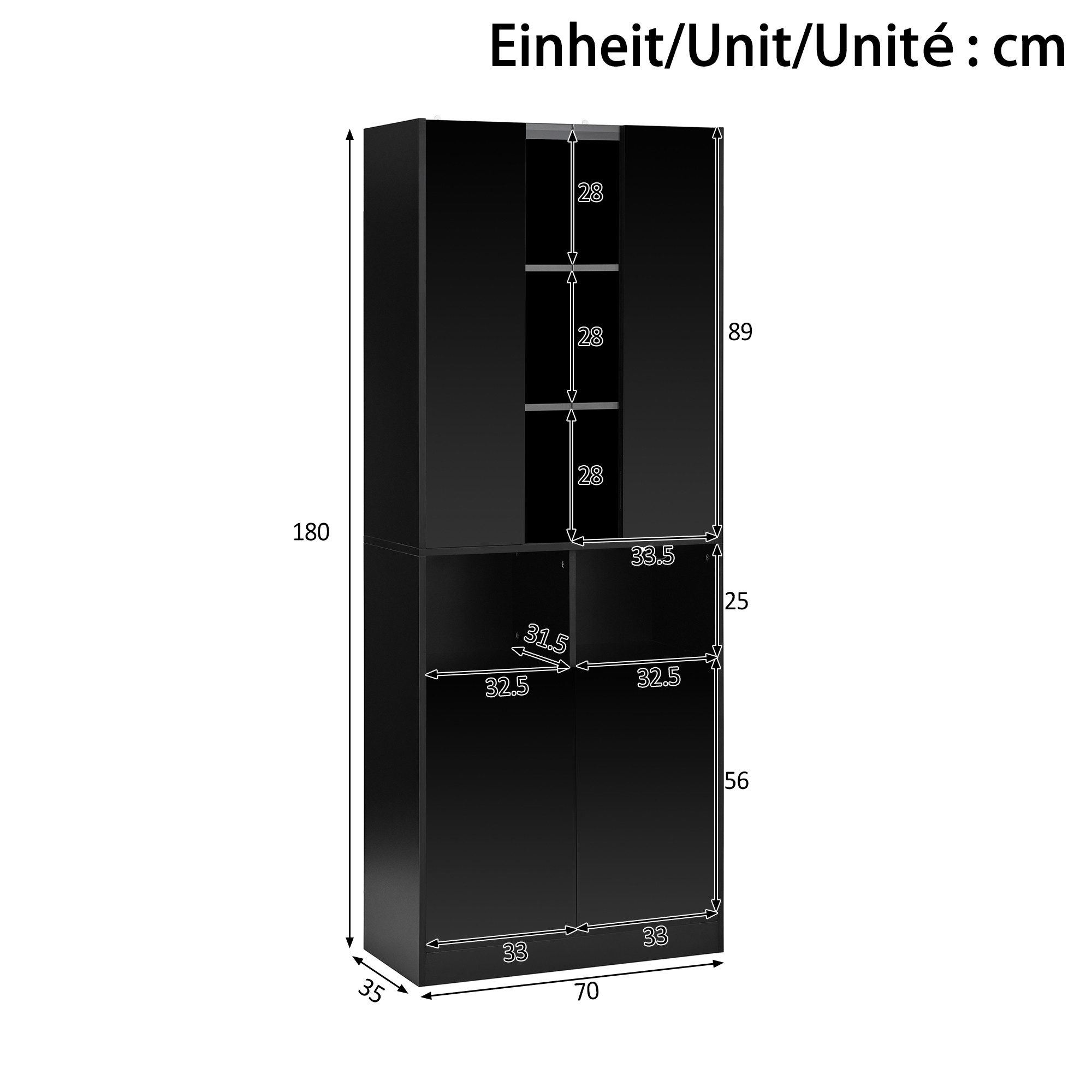 Merax Vitrine mit LED-Beleuchtung inkl.APP, 70Lx35Bx180Hcm (1-St., Wohnzimmerschrank Flurschrank Schlafzimmerschrank) mit Acryl-Sichtfenster,Doppeltüren,verstel – Bild 5 von 5