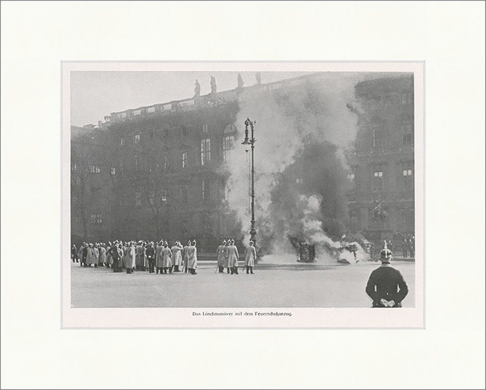 Kunstdruck Das Löschmanöver mit dem Feuerschutzanzug 1914 Berufe Brand F_Vintage