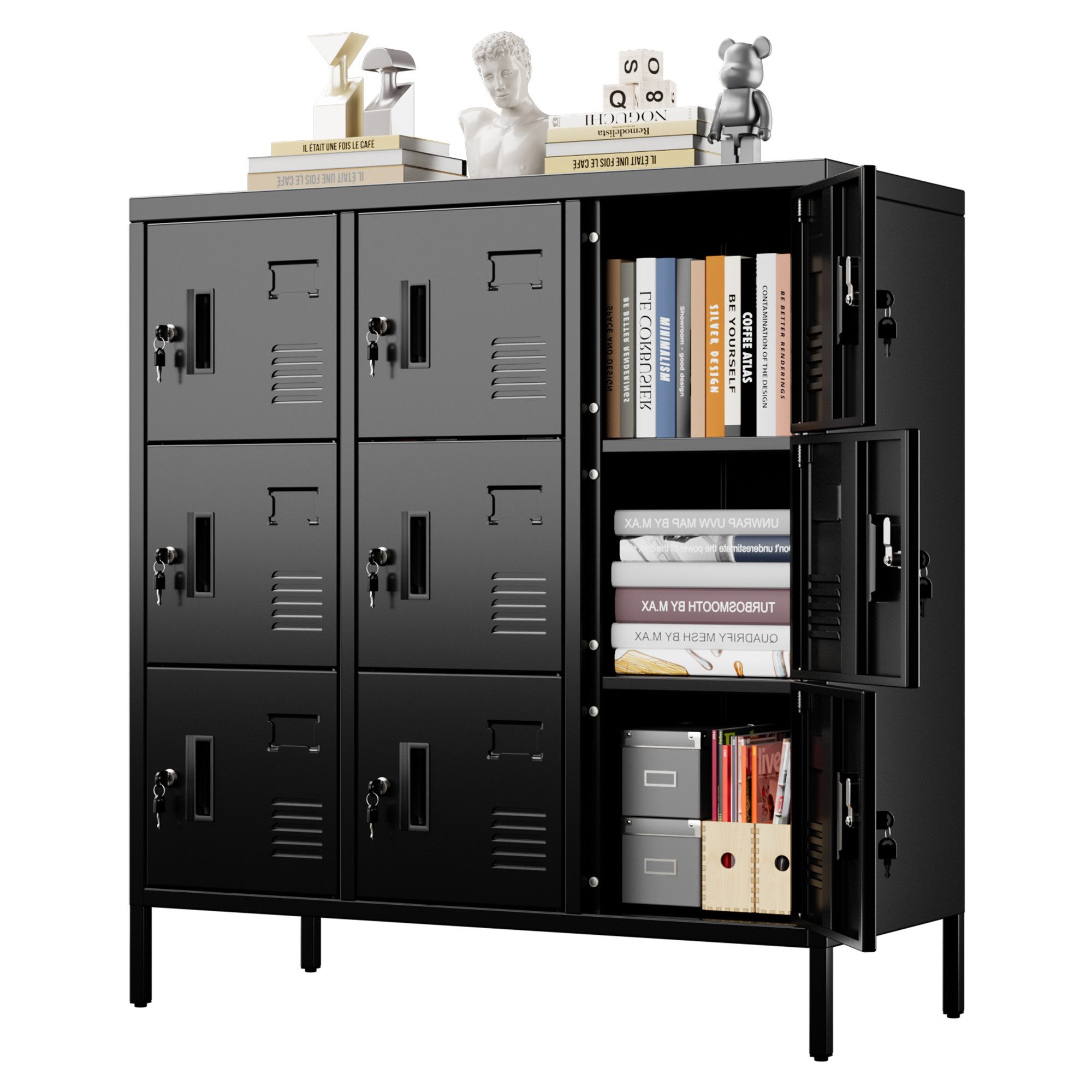 AOBABO Mehrzweckschrank Mitarbeiterschrank mit Lüftungslöchern, 90x40x96 cm (1-St) 9-türiger Metallschrank, abschließbar