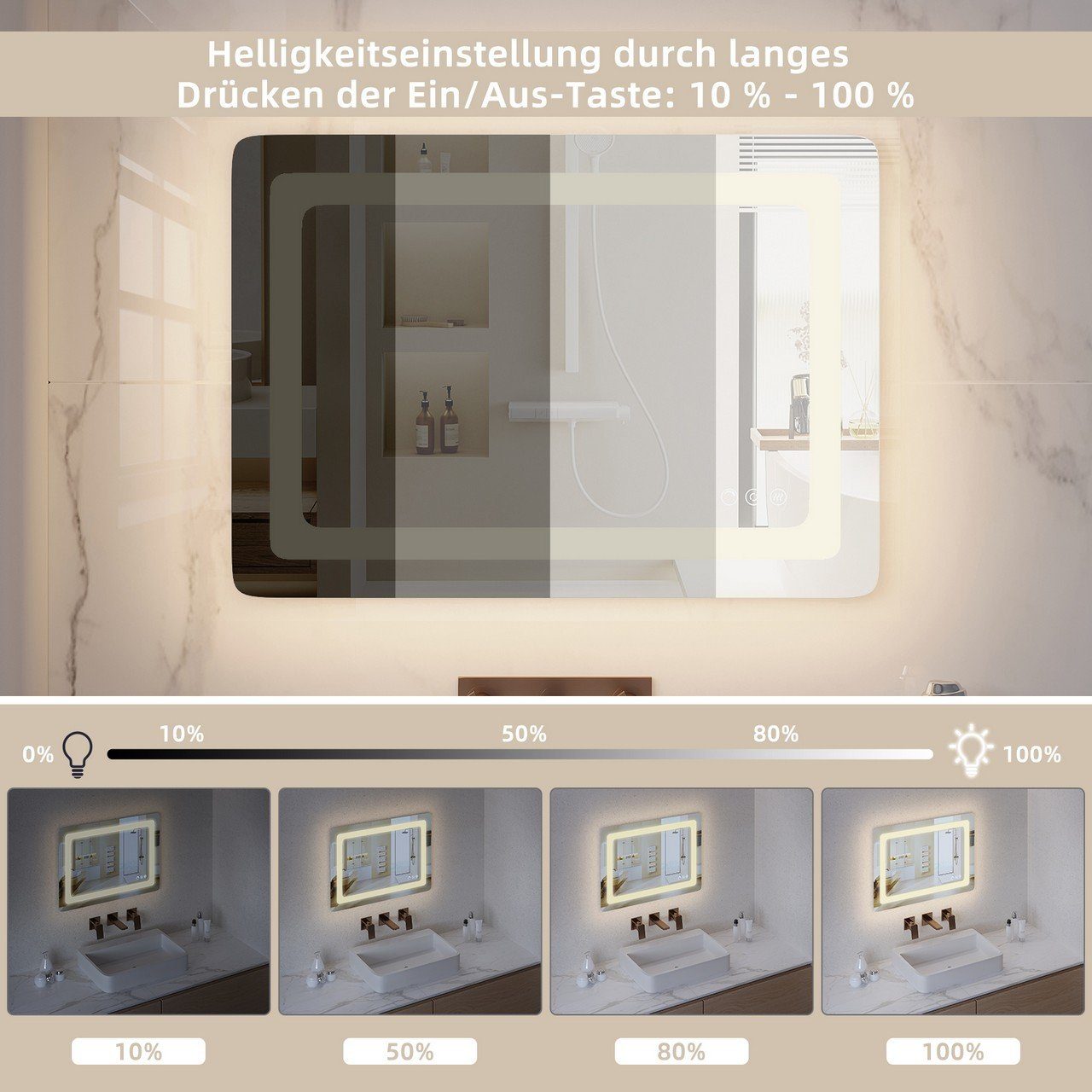 Badspiegel Beleuchtung EUGAD Wandspiegel Anti-Beschlag, mit Dimmbar (1-St),