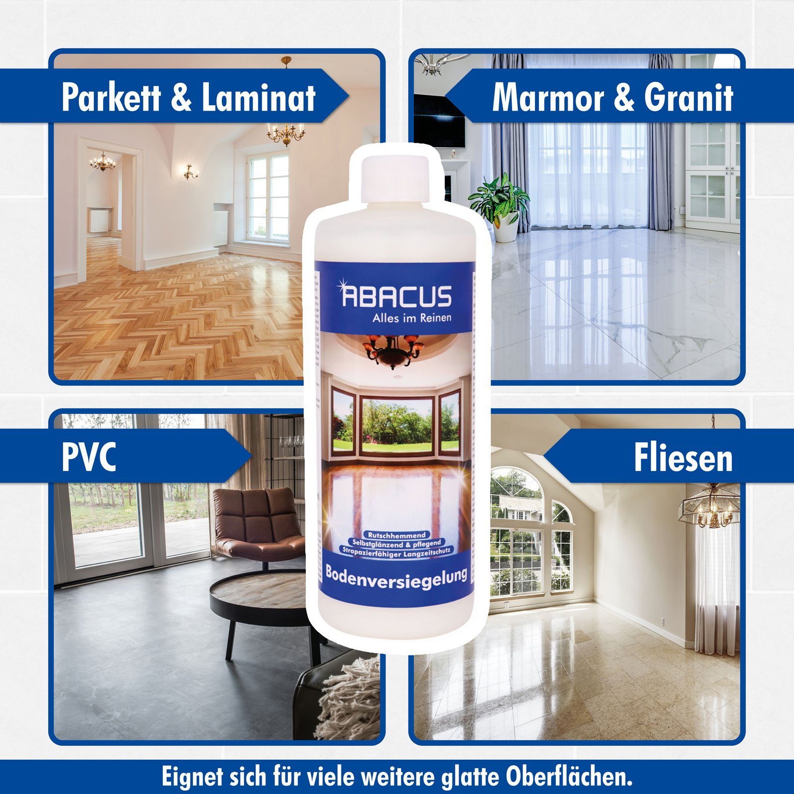 ABACUS Bodenversiegelung Holzbodenversiegelung, Parkettversiegelung, Laminatversiegelung, Rutschhemmend mit Seidenmattem Glanz