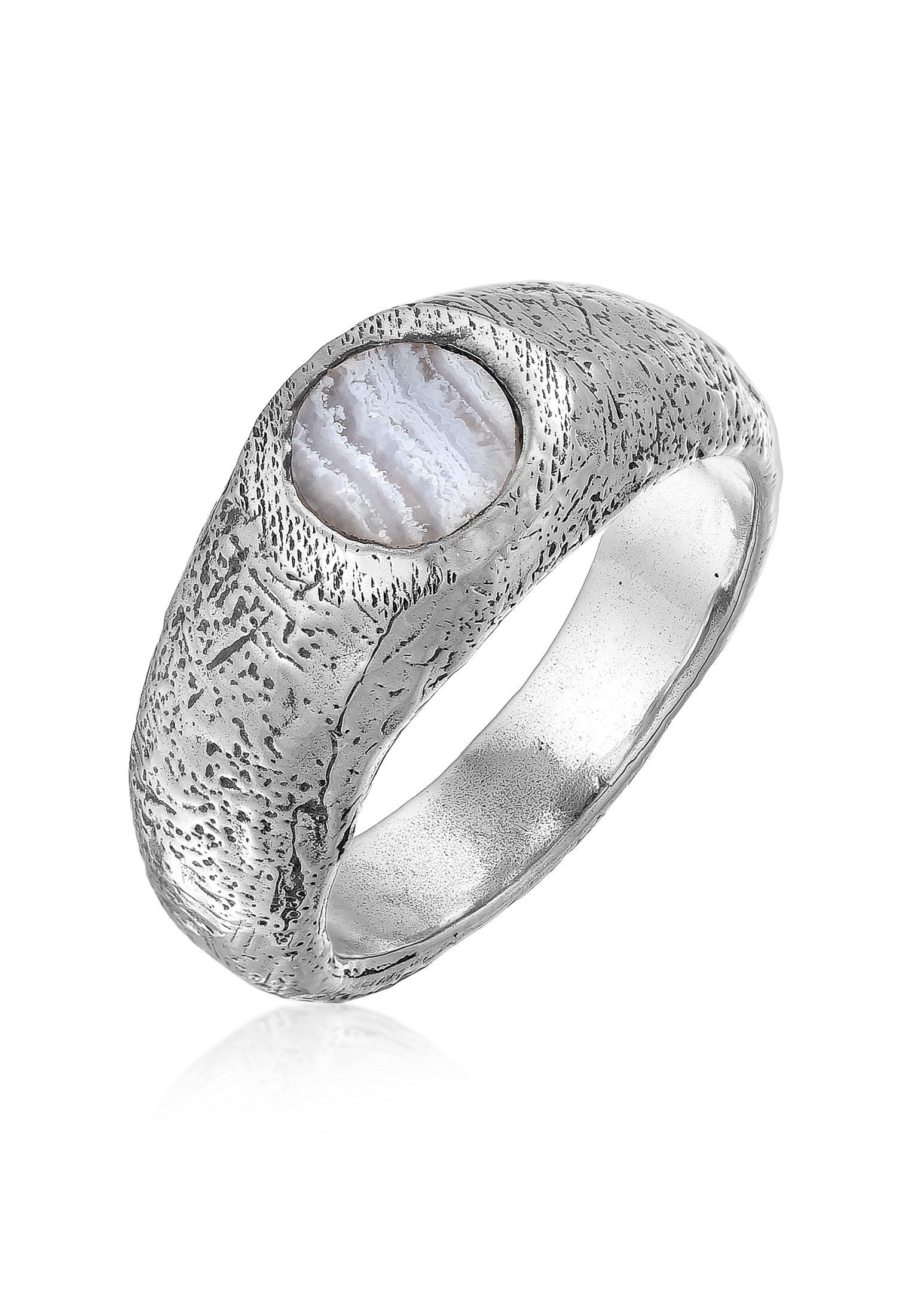 Siegelring Kreis Achat Blau Fashion 925 Sterling Silber