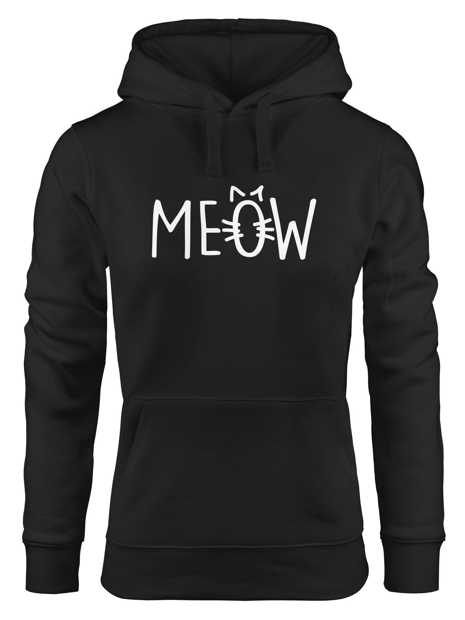 Hoodie MoonWorks Sweatshirt Kapuzenpullover Cat Damen schwarz Katze Kapuze Moonworks® Miau Meow Hoodie