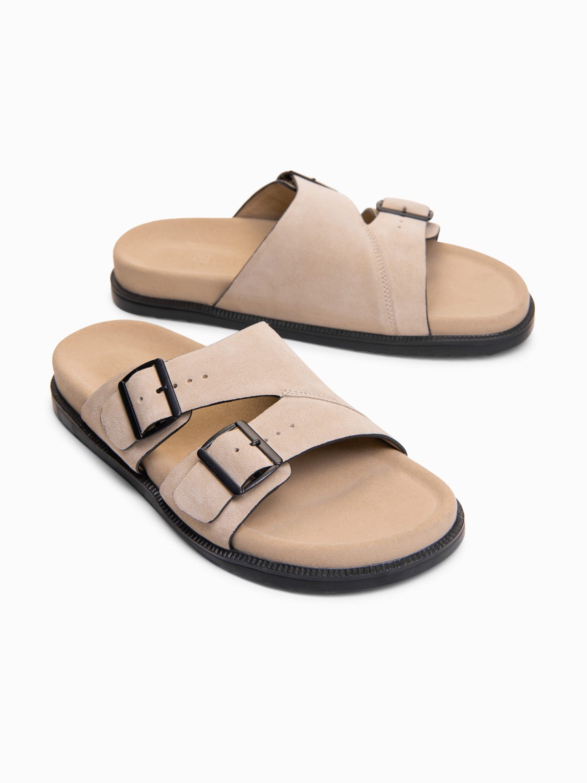 OMBRE Herren Pantolette mit verstellbaren Riemen Beige 43 Pantolette (kein Set, 1-tlg) verstellbarer Riemen, Schnalle