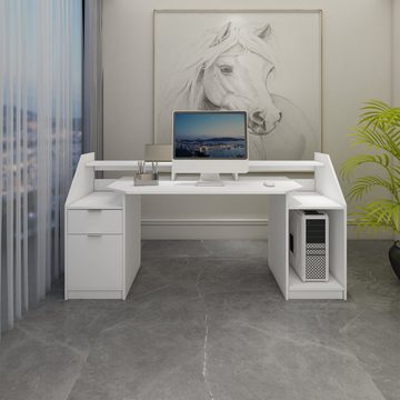 ML-DESIGN Schreibtisch Computertisch Bürotisch Arbeitstisch PC-Tisch Laptop Tisch, Schublade Tür Stauraum offenen Ablagefächern 1798x906cm Weiß Holz