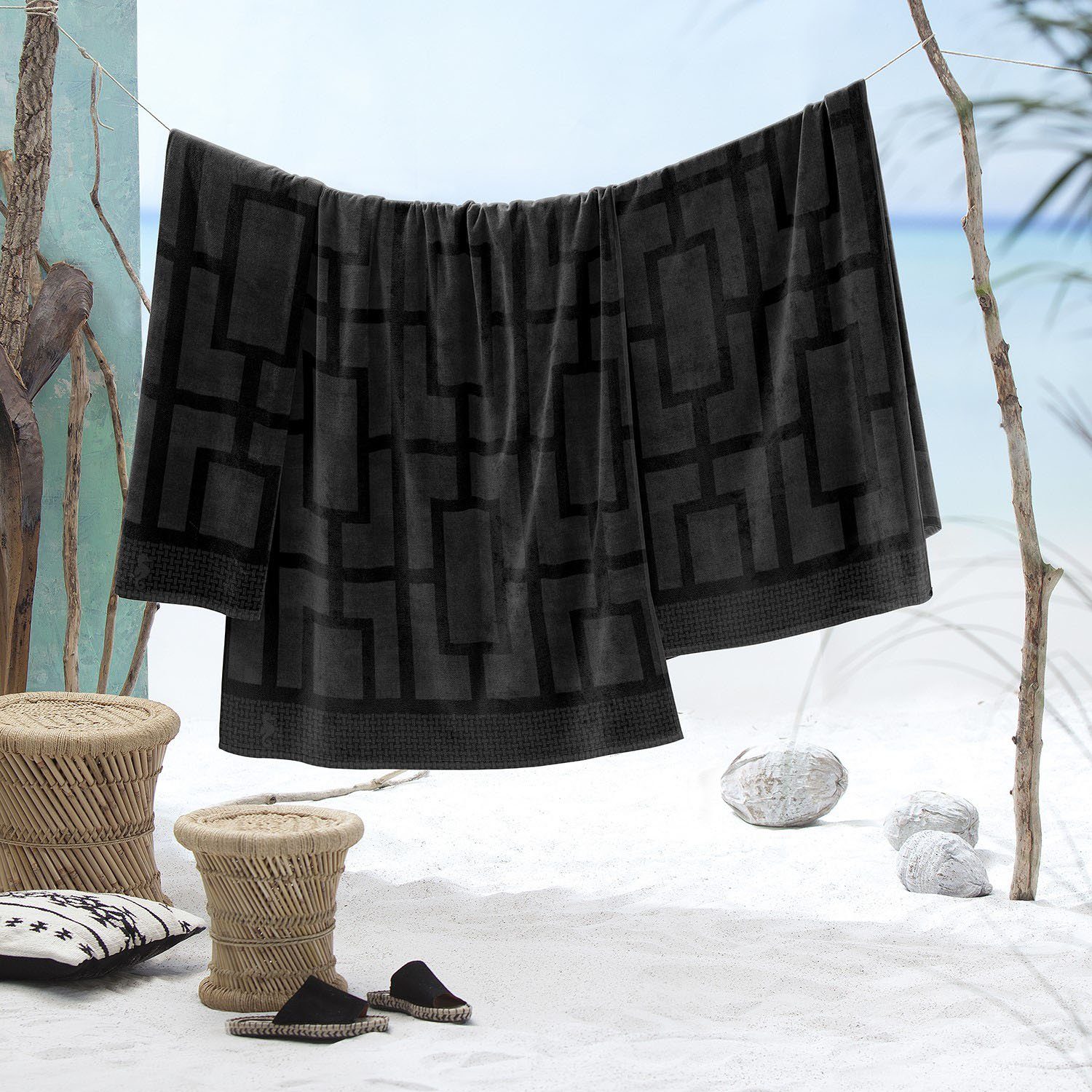 mit Strandtuch Como, Trellis-Muster (1-St), Seahorse black Jacquard-Velours