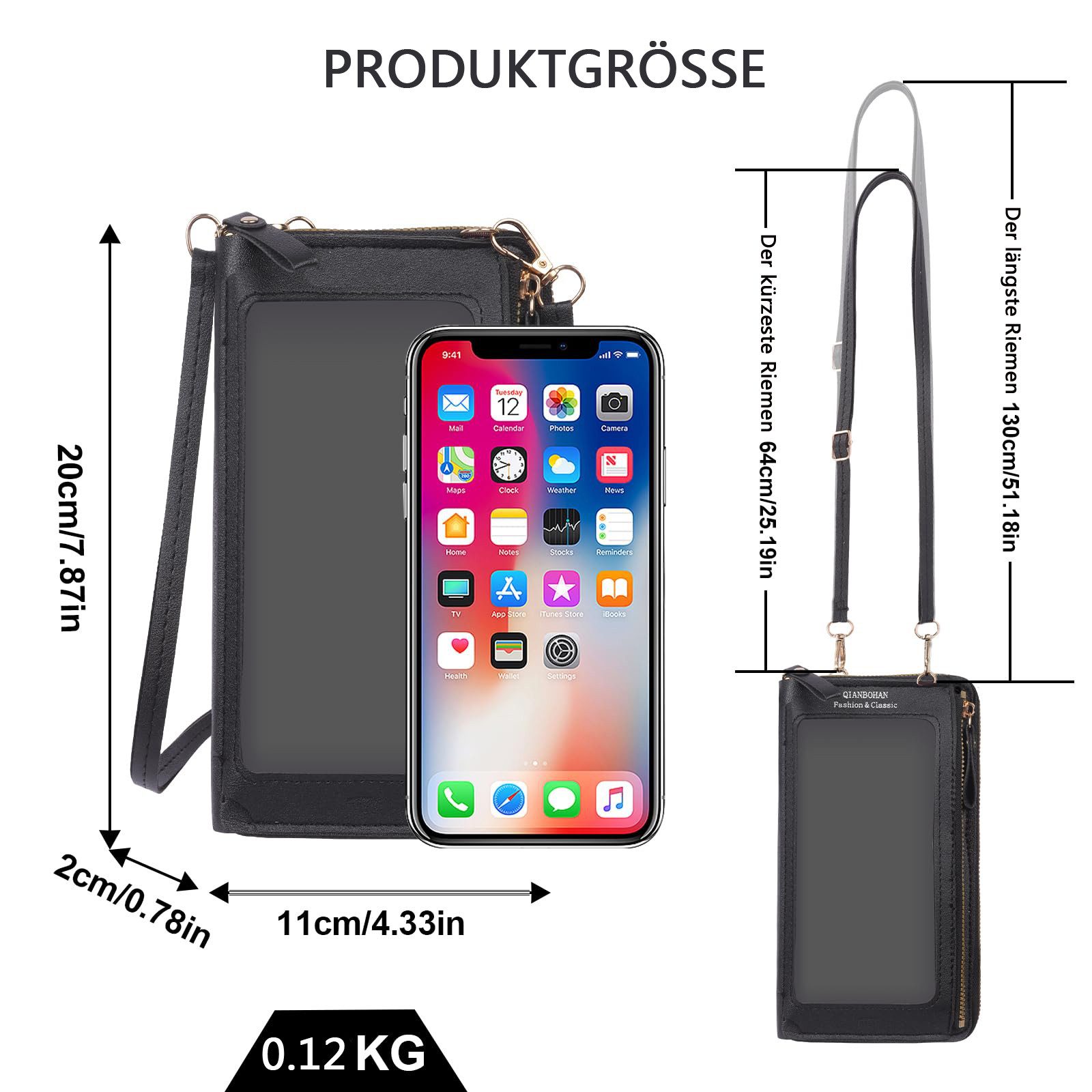 Coonoor Handytasche zum Umhängen Universal Handy Tasche Kleine Umhängetasche Damen, mit Handykette