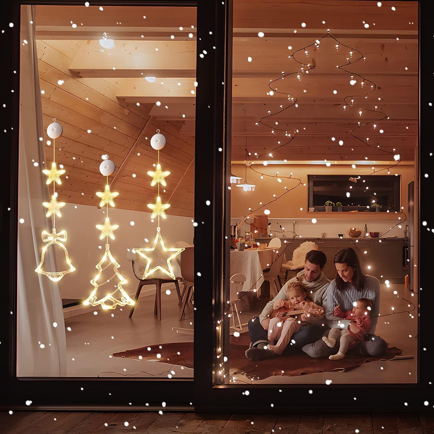 PRIISF LED Stern LED-Lichtervorhang Lichterkette Fenster Weihnachten Lichternetz Xmas, Schneeflocke, Fensterdeko, Warmweiß, Hängend Sternenlichterkette Weihnachtsbeleuchtung Fensterbeleuchtung