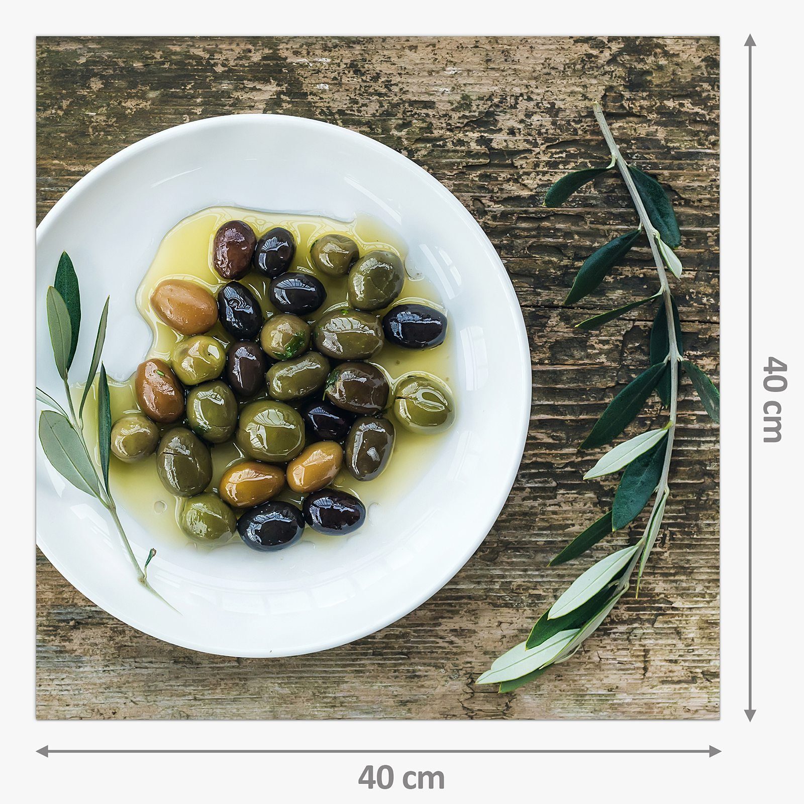 Primedeco Küchenrückwand Küchenrückwand Spritzschutz Glas mit in Oliven Motiv Schale