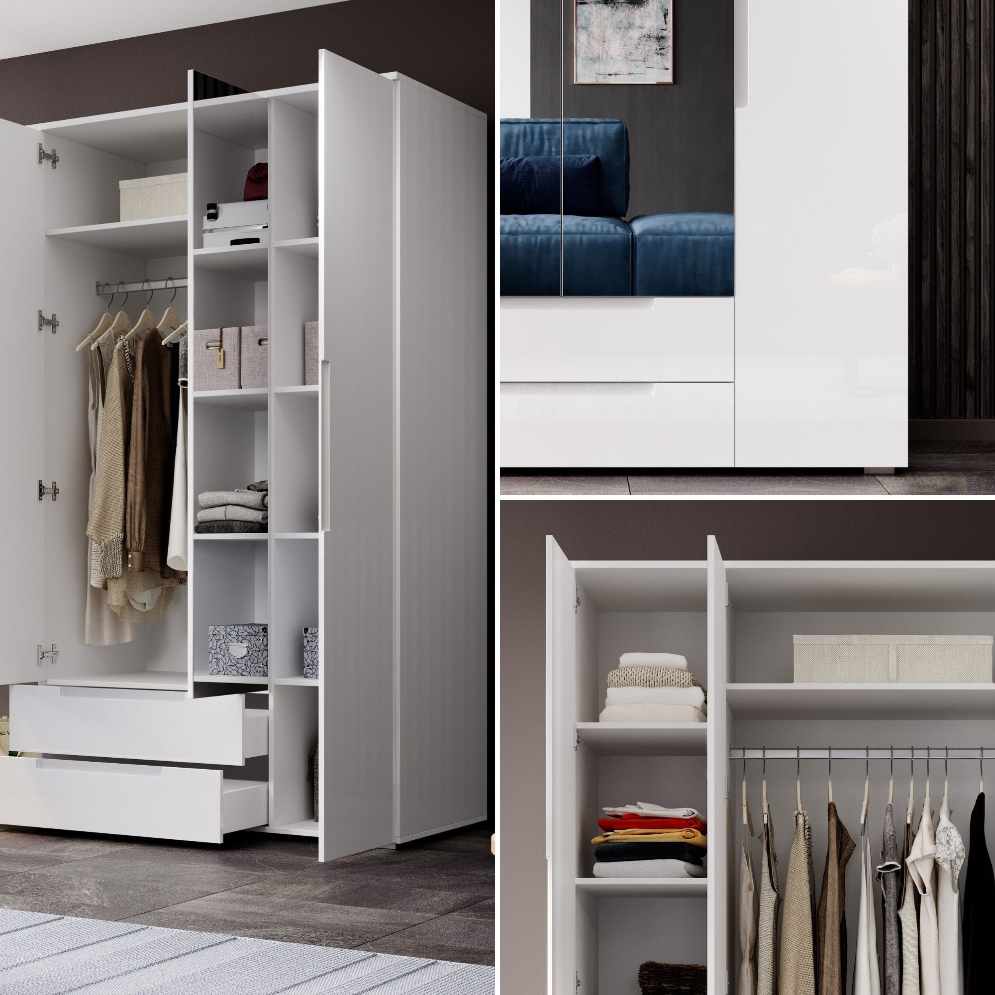 möbelando Kleiderschrank Suzette 160 x 208 x 57 cm (B/H/T)