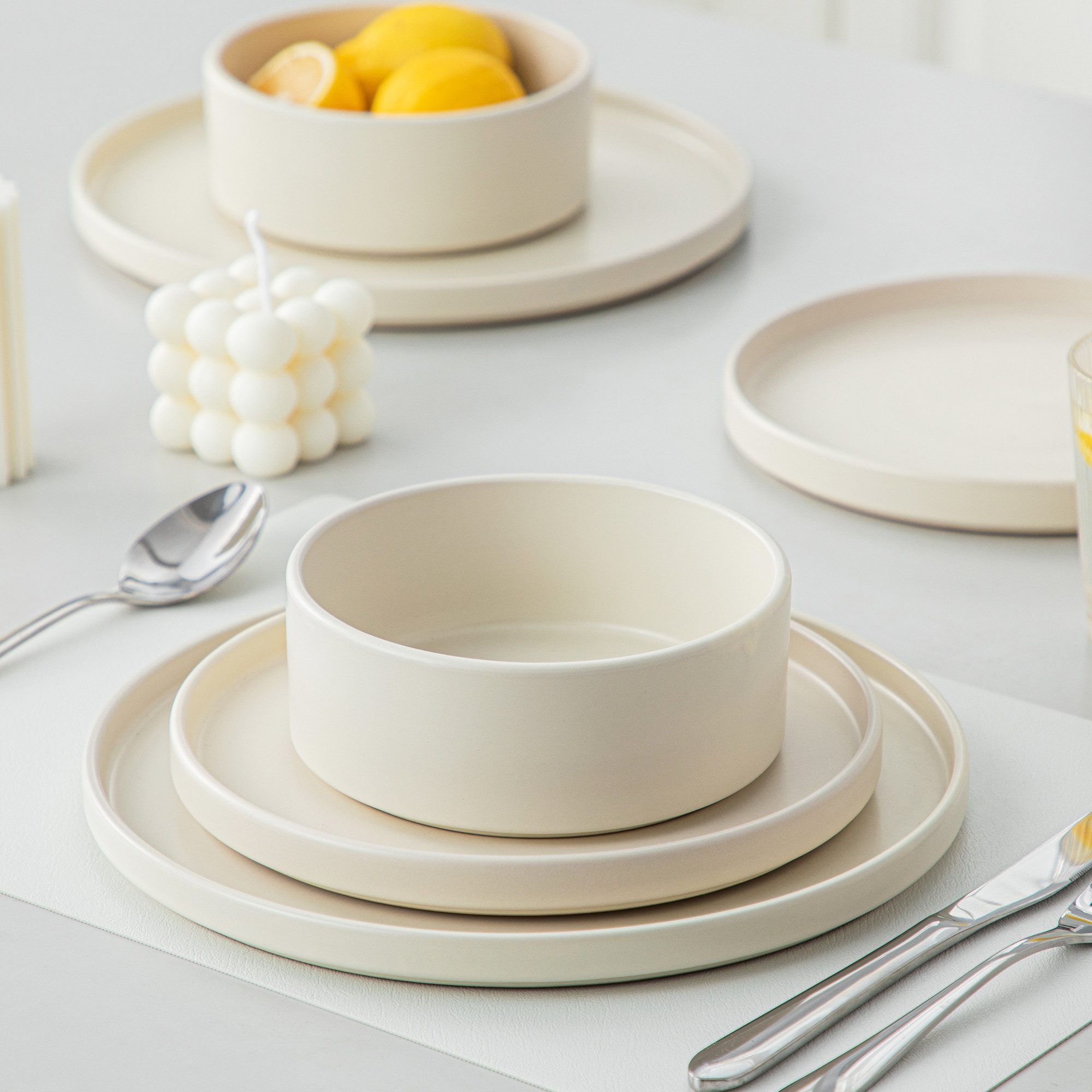 vancasso Geschirr-Set 12tlg Tafelservice, Steingut Geschirrset für 4 Personen, Cremeweiß (12-tlg), 4 Personen, Steingut – Bild 4 von 5