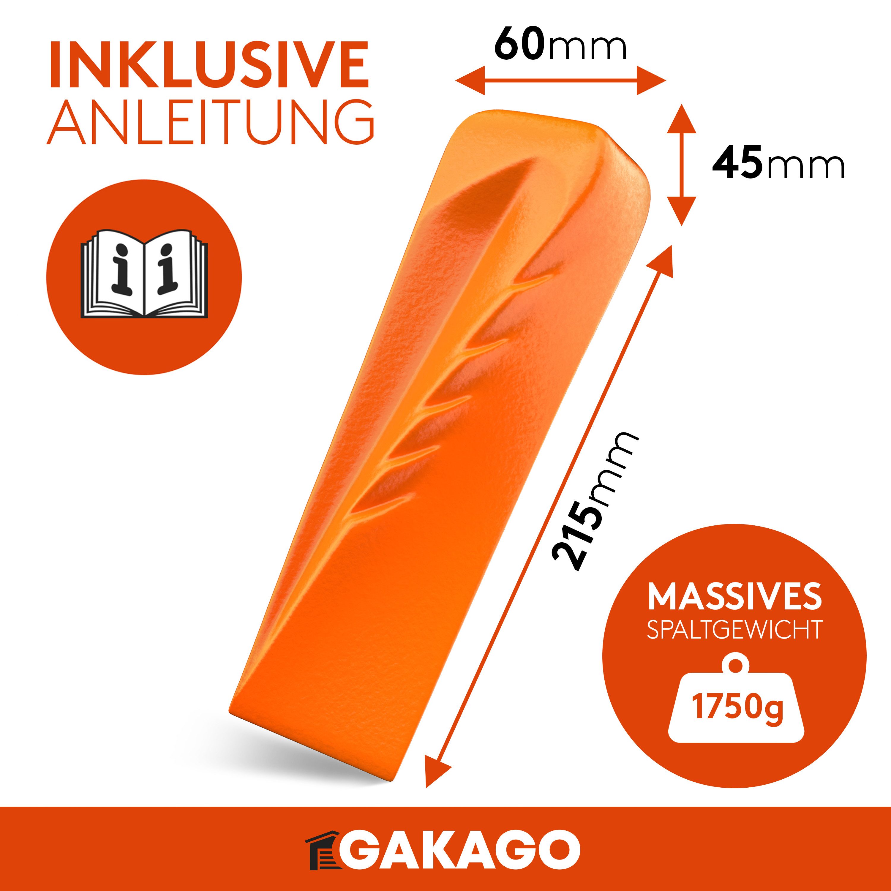 Gakago Drehspaltkeil für Holz, (1-St), - Kraftvoller Spaltkeil aus geschmiedetem Vollstahl und Signalfarbe – Bild 5 von 5