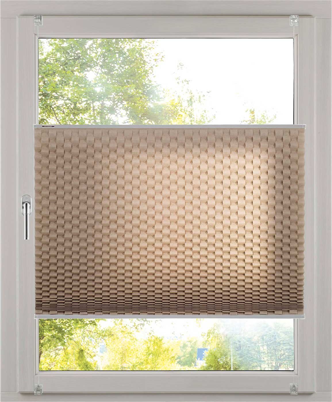 Plissee Diamantplissee von K-home, Einzigartiger 3D-Effekt, K-HOME, Anbringung mittels Klemmträgern oder Klebepads, Klemmfix, 3D-Effekt Taupe