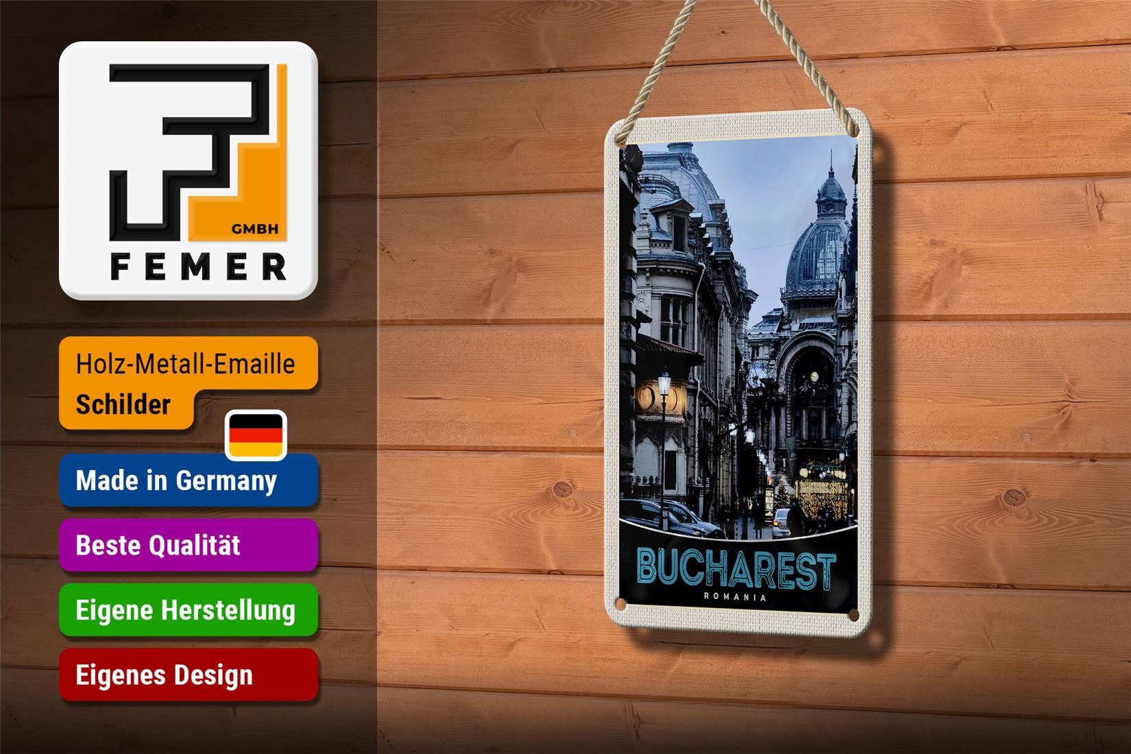 Femer GmbH Metallschild Reise 12x18cm Bukarest Rumänien Stadt Architektur Schild, (1 St), gewölbte Oberfläche, abgerundete Ecken, umgeschlagene Kanten