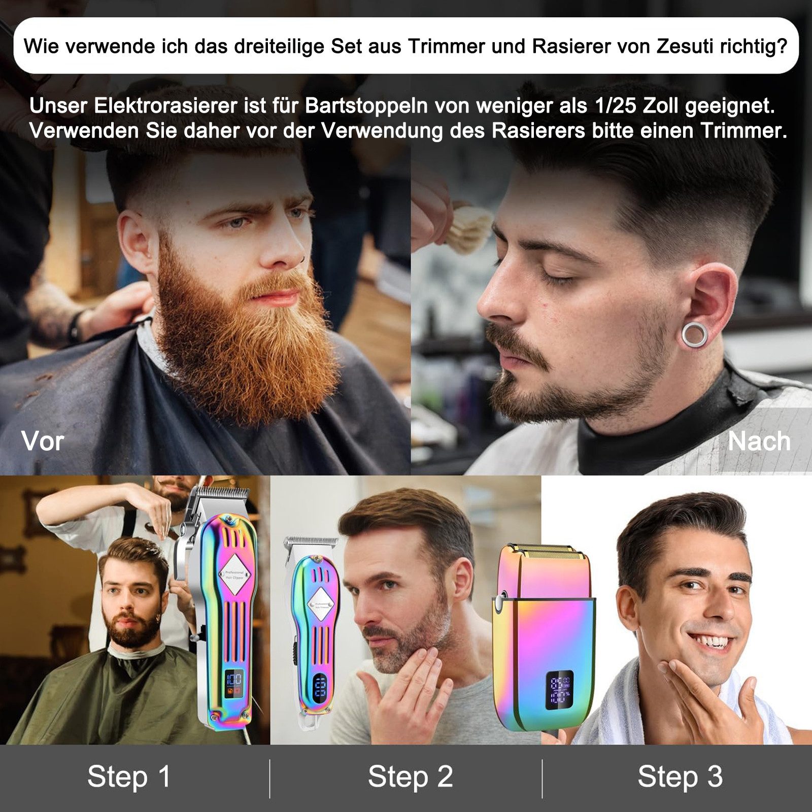 OKWISH Haarschneider Haarschneidemaschine Barttrimmer Haartrimmer Bartschneider, profi Barber Rasierer Herren Elektrisch Herrenhaarschneider LED AKKU