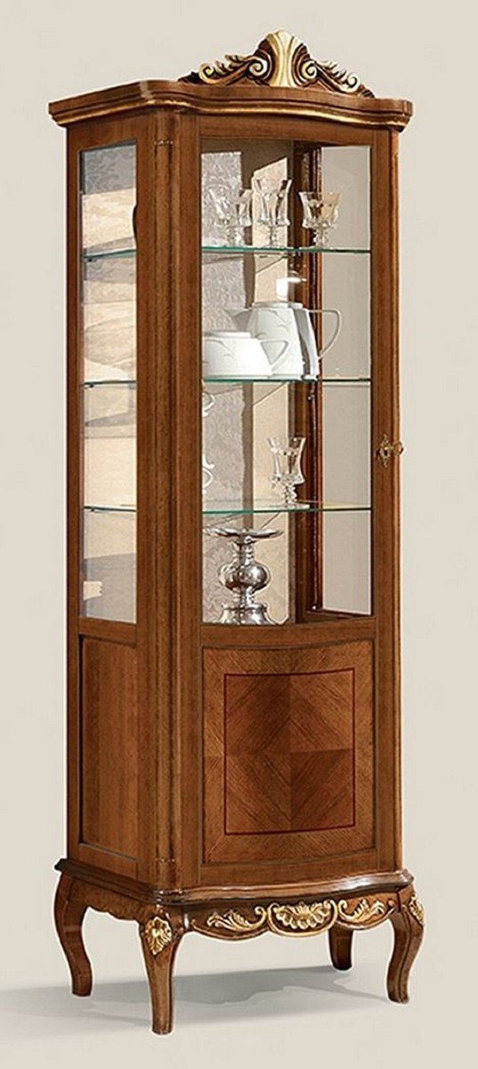 Casa Padrino Vitrine Luxus Barock Vitrine Braun / Gold - Prunkvoller Barock Vitrinenschrank mit Glastür und 3 Glasregalen - Barock Möbel - Luxus Qualität - Made in Italy