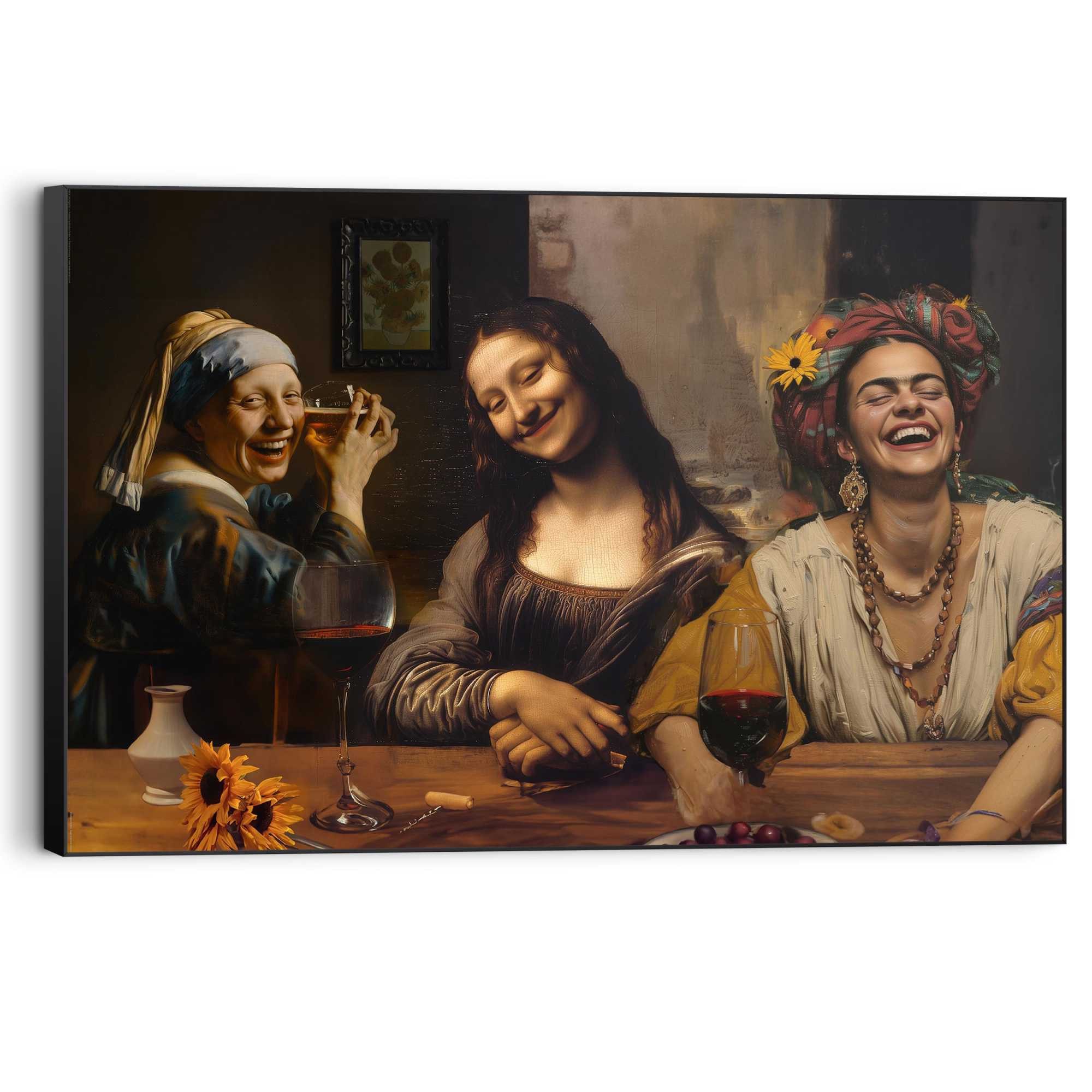 Reinders! Wandbild Girls Night Out, Home Office - Perlenmädchen - Mona Lisa - Frida Kahlo - Braun - MDF