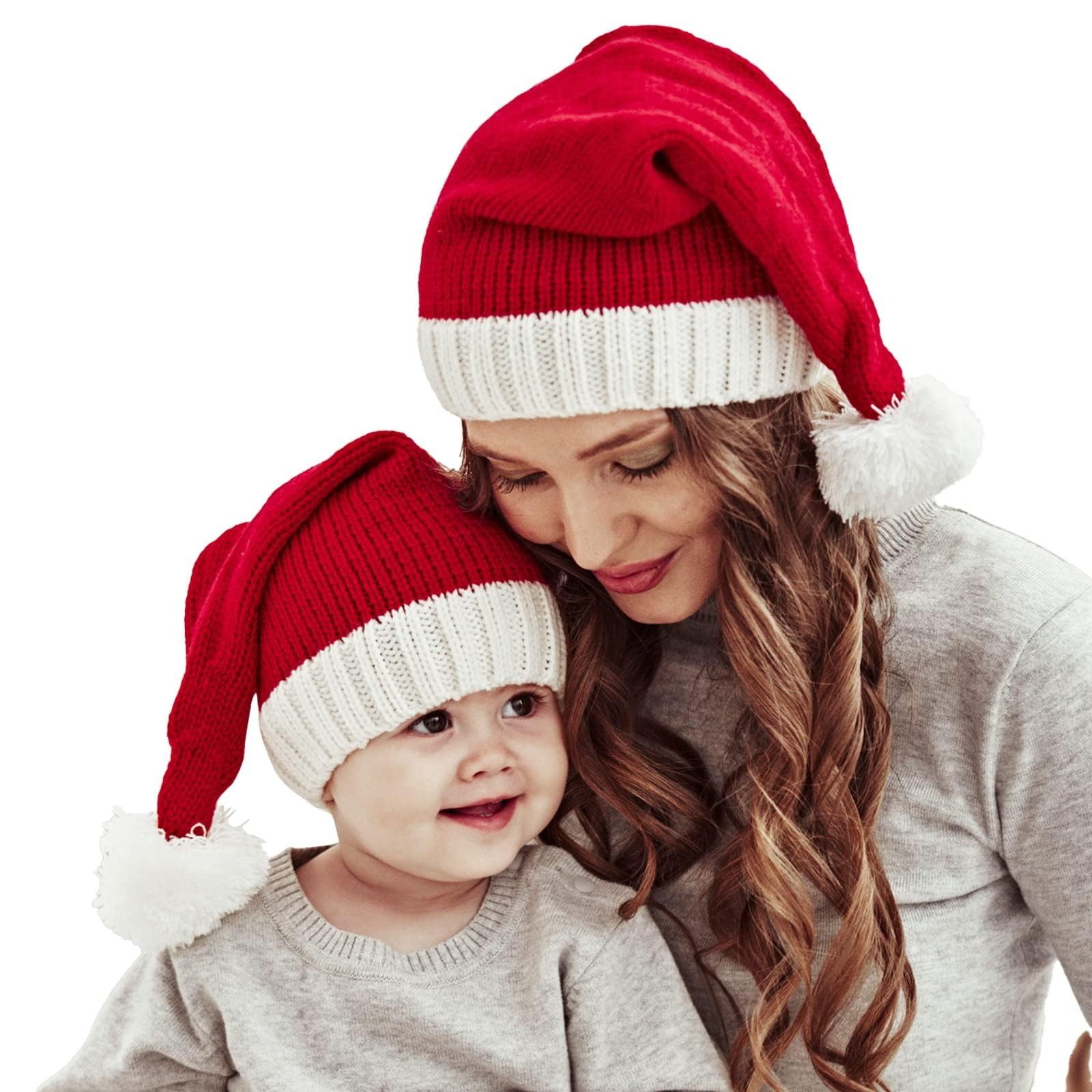 Coonoor Strickmütze warme Трикотажные шапки, 2 Stück Weihnachtsmützen, (2-St) gestrickte Weihnachtsmützen für Eltern und Kinder