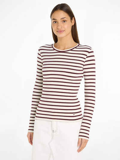 Tommy Hilfiger Langarmshirt SLIM 5X2 RIB STRIPE C-NK LS mit Logoprägung