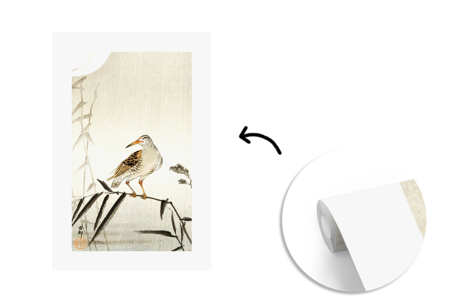 Tapete MuchoWow bedruckt, Montagefertig Skandinavisch, Fototapete St), - Vinyl Japan Wandtapete Matt, - Blätter (3 Vogel für Wohnzimmer, -