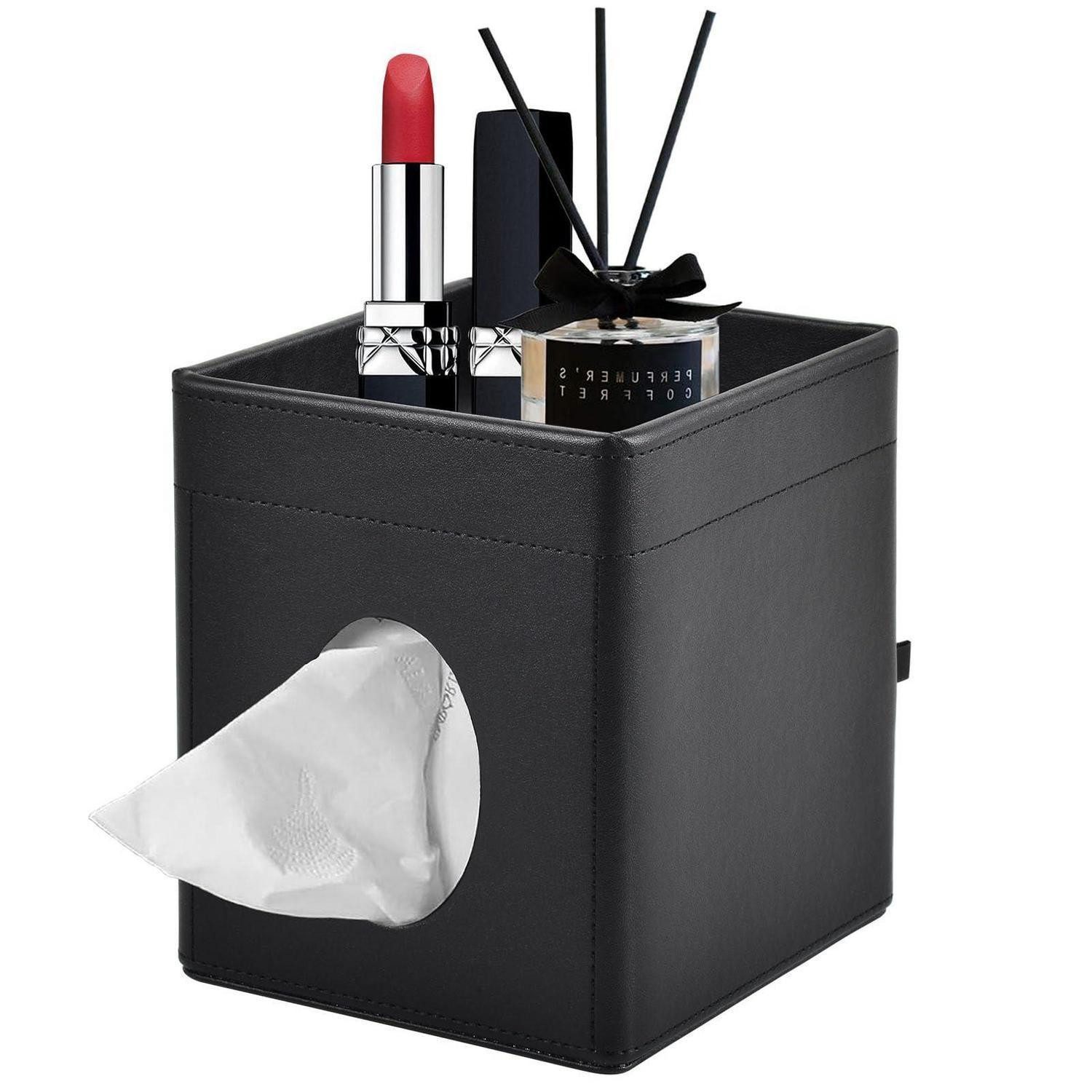 LuxusKollektion Kosmetikbox Taschentuchbox mit Ablage Schwarz PU Leder